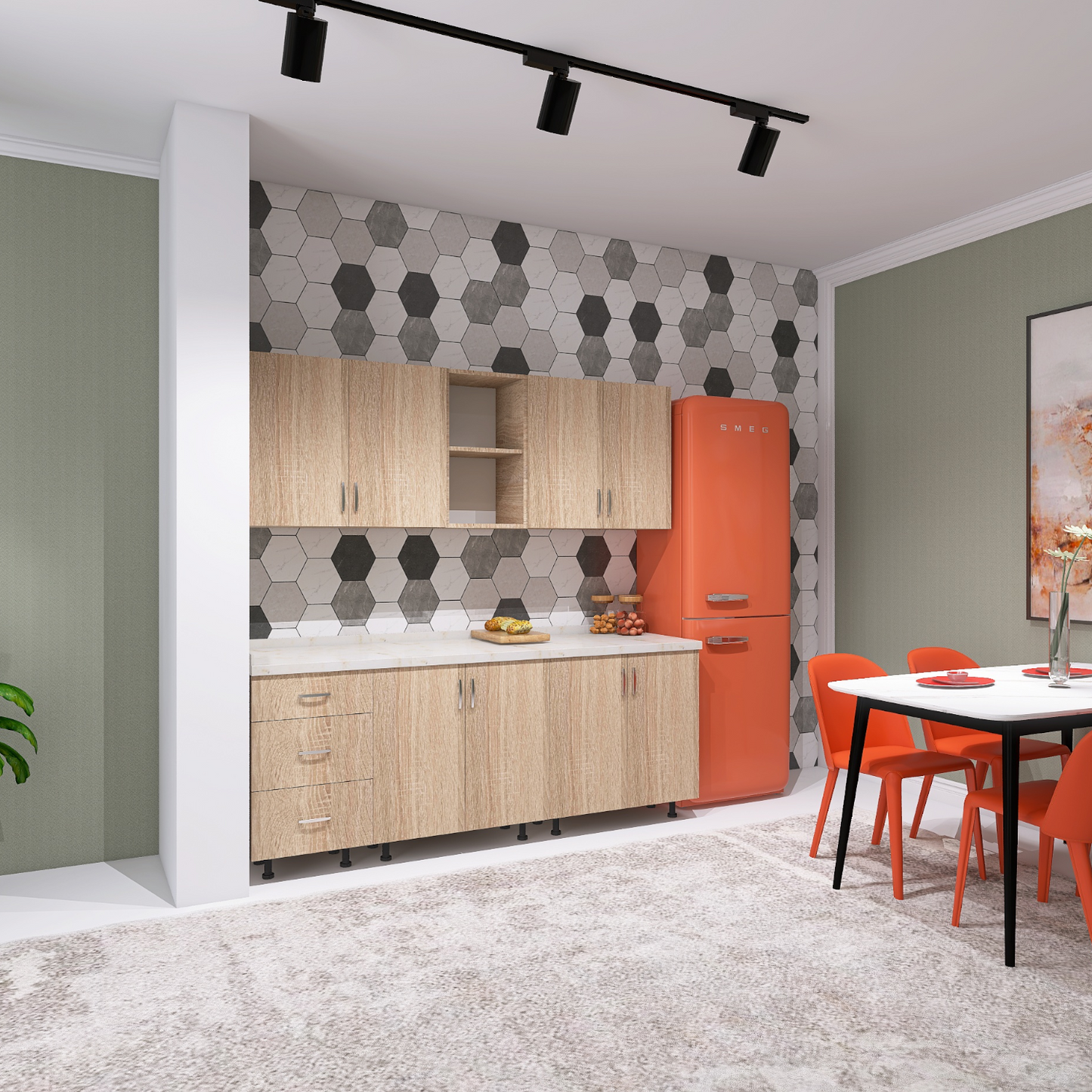 Bucatarie 200 cm DARIA, Culoare SONOMA, Material PAL 18mm, Blat Termorezistent de 2,8 cm - imagine 4