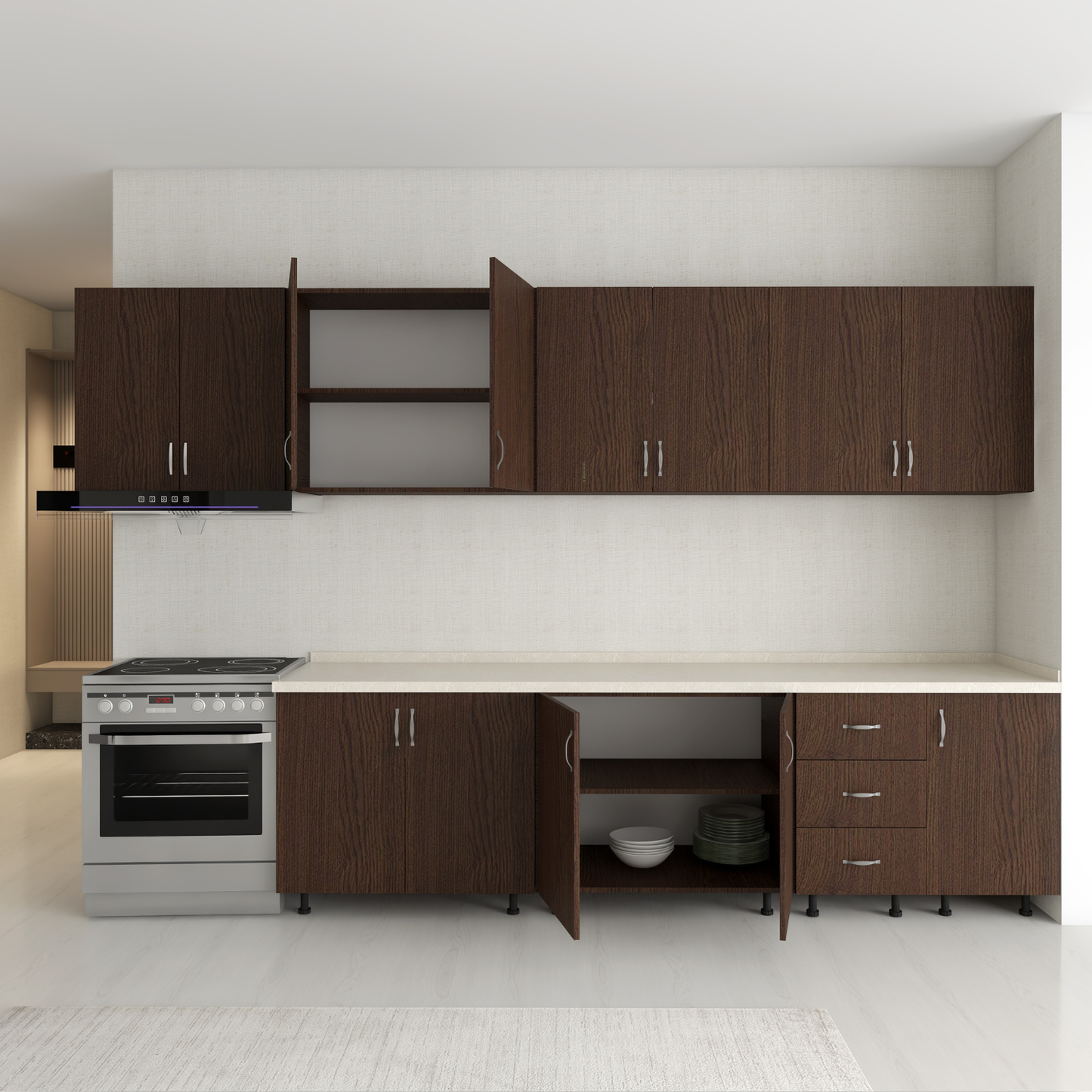 Bucatarie 300cm Amelia, Pal 18mm, Blat Termorezistent, Culoare Wenge - imagine 5