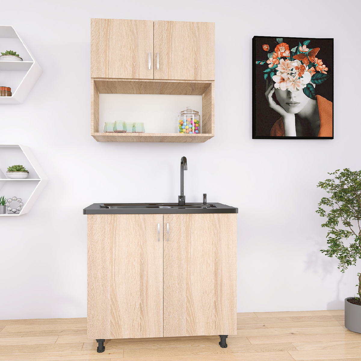Bucatarie Lia 80cm, Culoare Sonoma, Material PAL 18mm - imagine 4