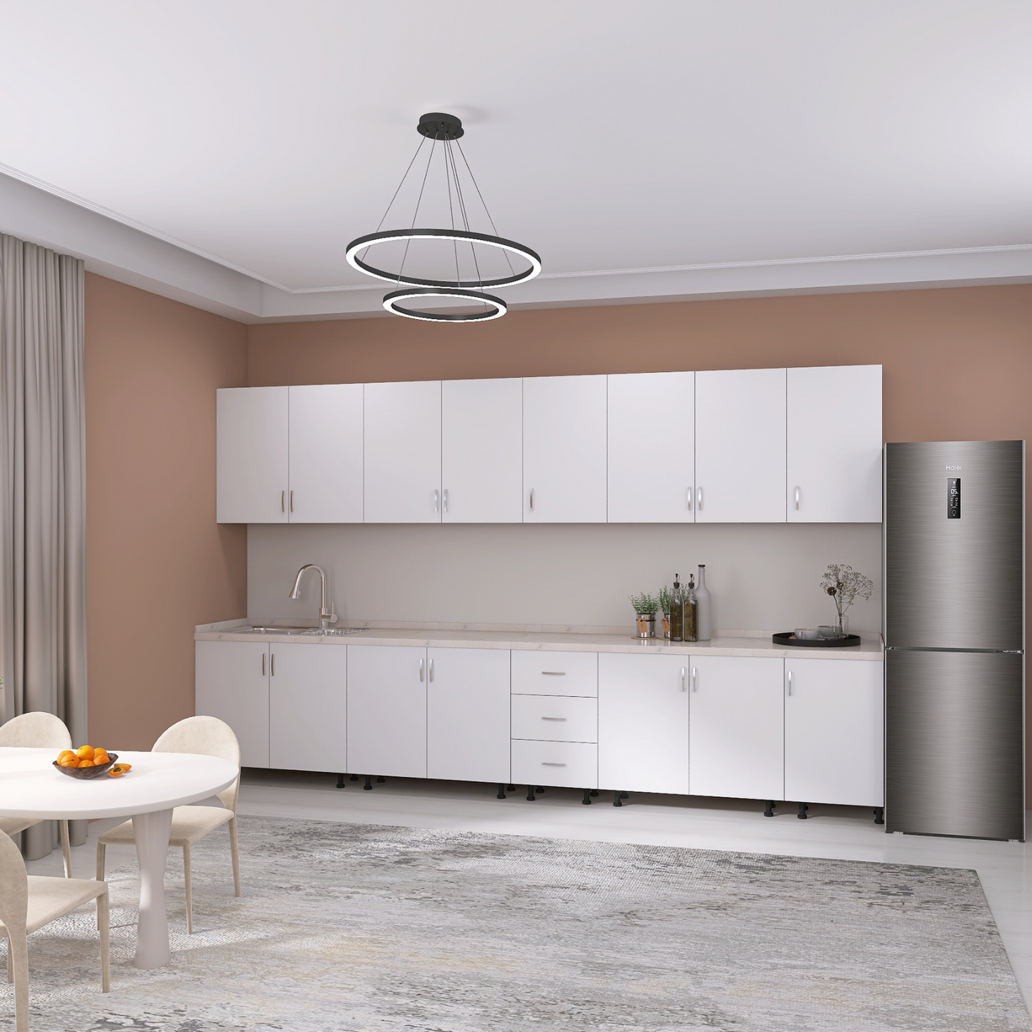Bucatarie Modulara Mondo 300 cm, Picioare Reglabile, Material Pal 18mm, Culoare Alb - imagine 2