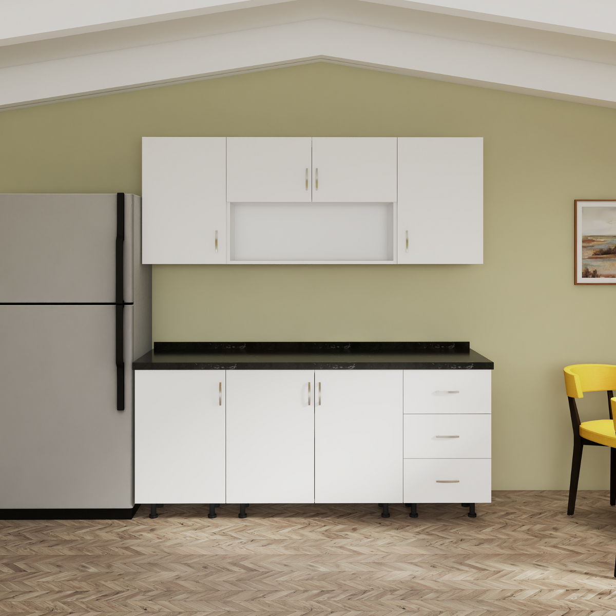 Bucatarie 160cm Bella, Culoare ALB, Material PAL 18mm, Blat Termorezistent 2.8 cm - imagine 2
