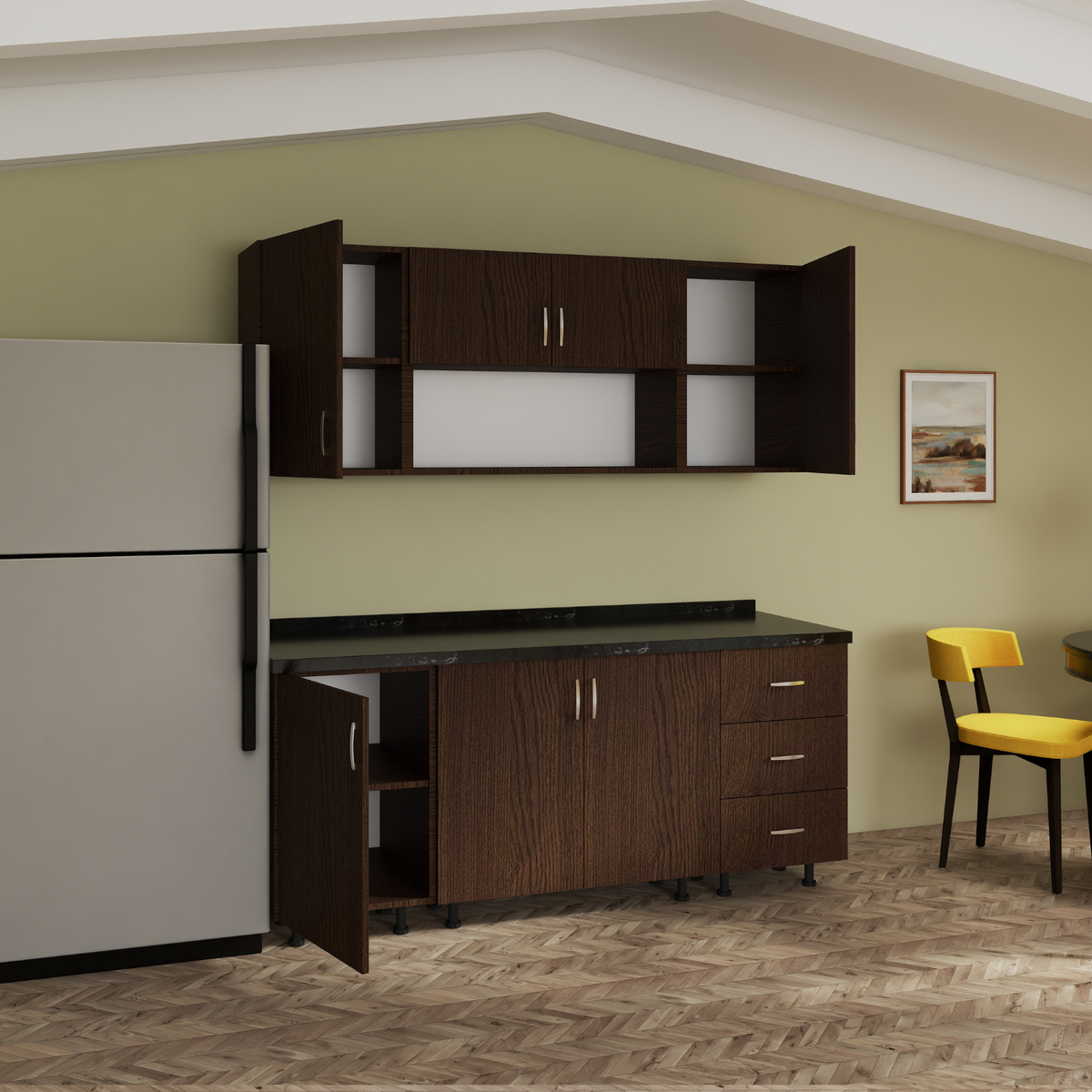 Bucatarie 160cm Bella, Culoare WENGE, Material PAL 18mm, Blat Termorezistent 2.8 cm - imagine 4