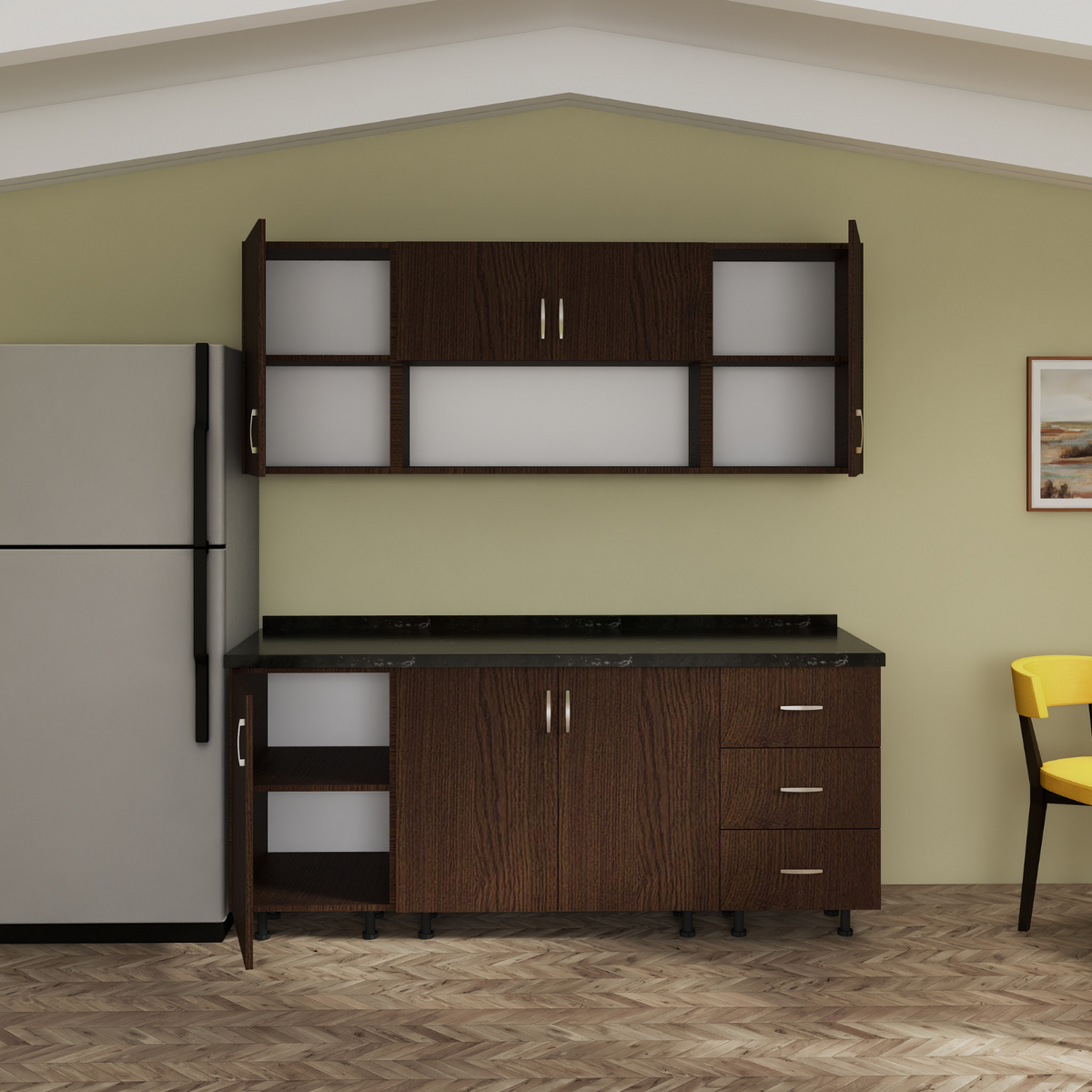 Bucatarie 160cm Bella, Culoare WENGE, Material PAL 18mm, Blat Termorezistent 2.8 cm - imagine 3