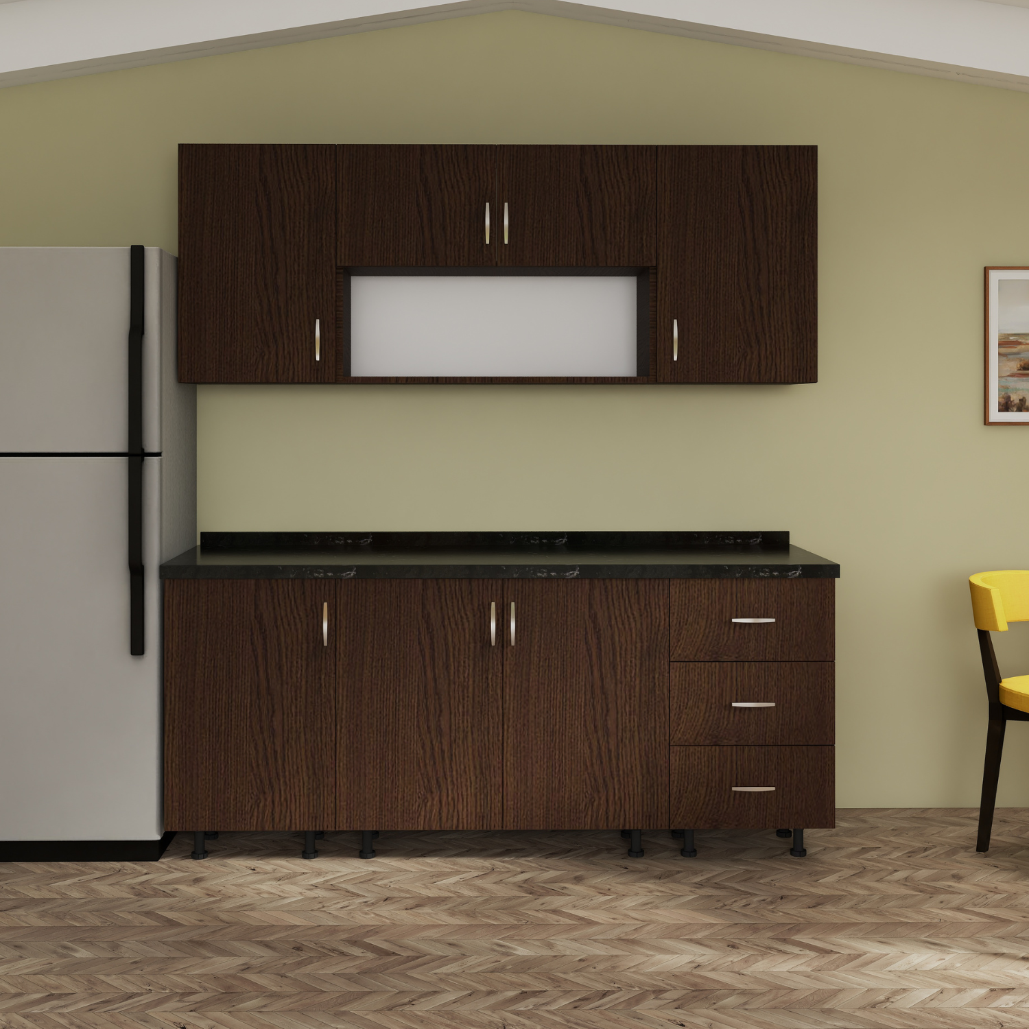 Bucatarie 160cm Bella, Culoare WENGE, Material PAL 18mm, Blat Termorezistent 2.8 cm