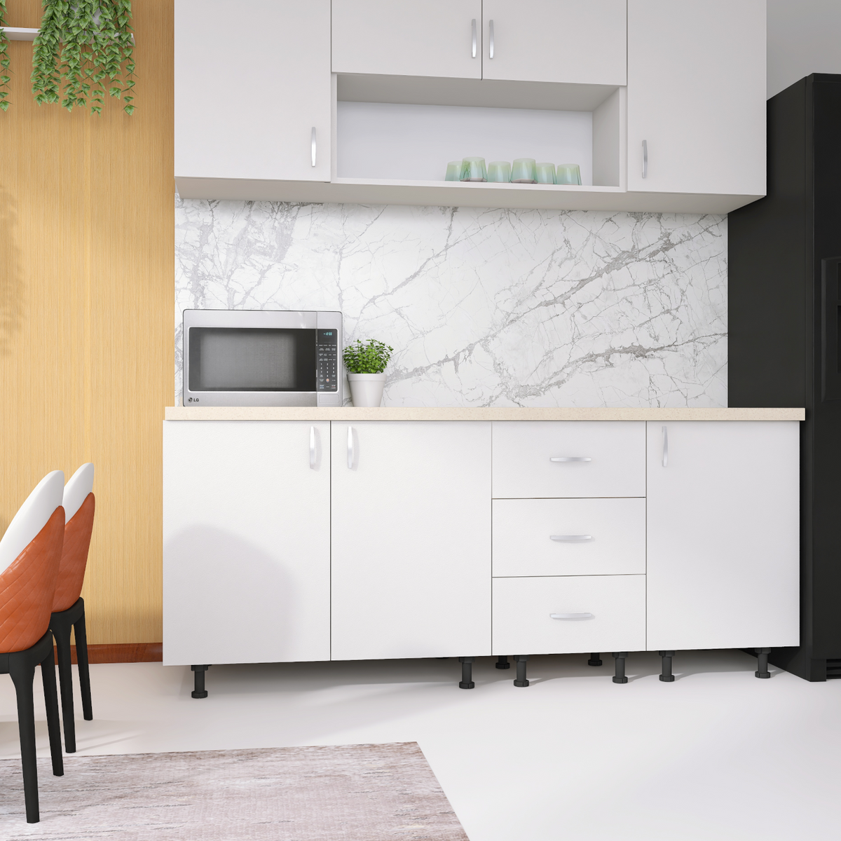 Bucatarie 160cm Lili , Culoare ALB, Material PAL 18mm, Blat Termorezistent 2.8 cm - imagine 5