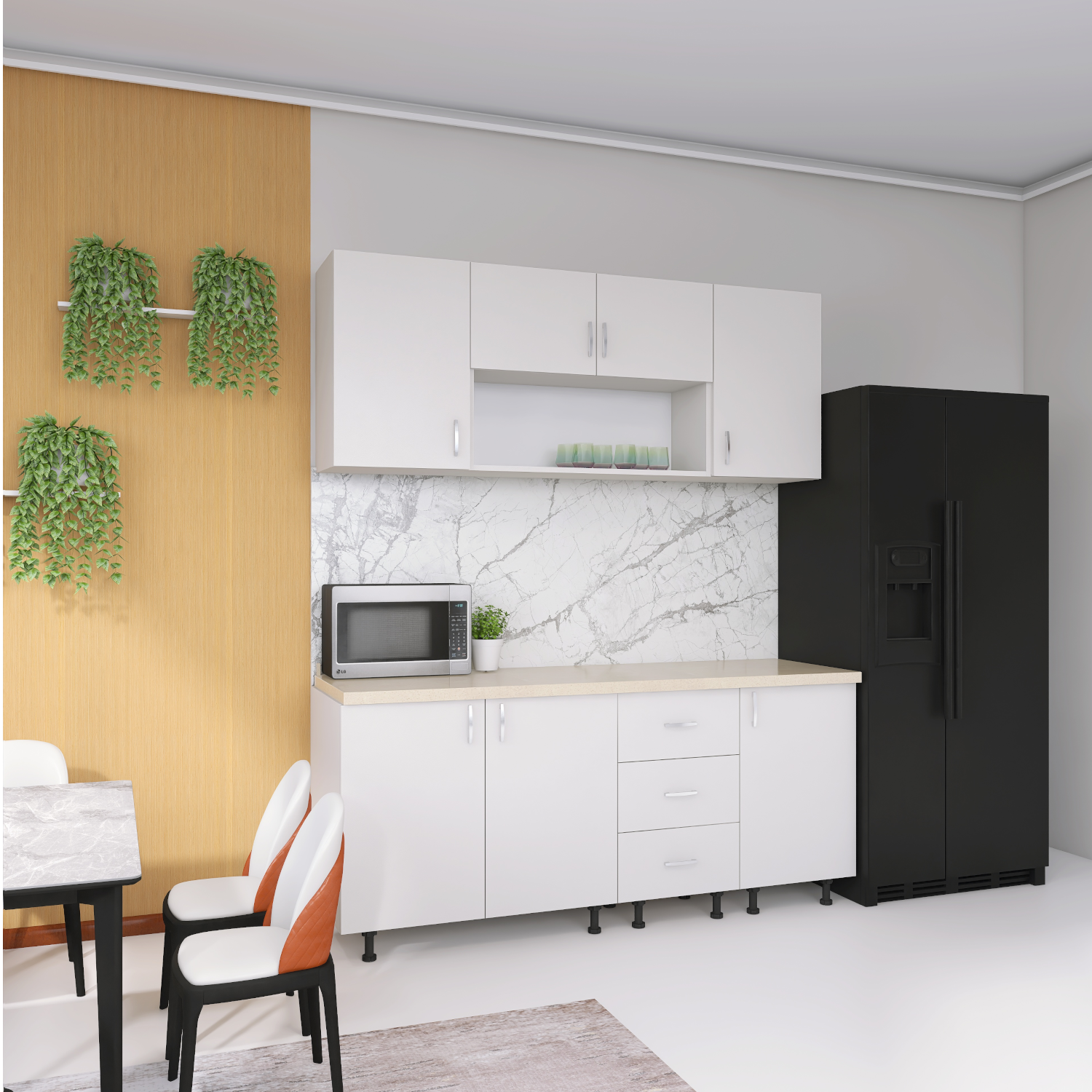 Bucatarie 160cm Lili , Culoare ALB, Material PAL 18mm, Blat Termorezistent 2.8 cm - imagine 2