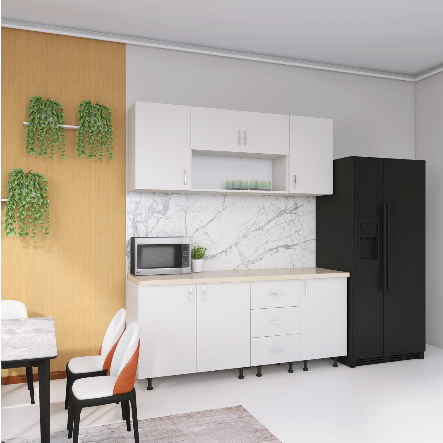 Bucatarie 160cm Lili , Culoare ALB, Material PAL 18mm, Blat Termorezistent 2.8 cm - imagine 6