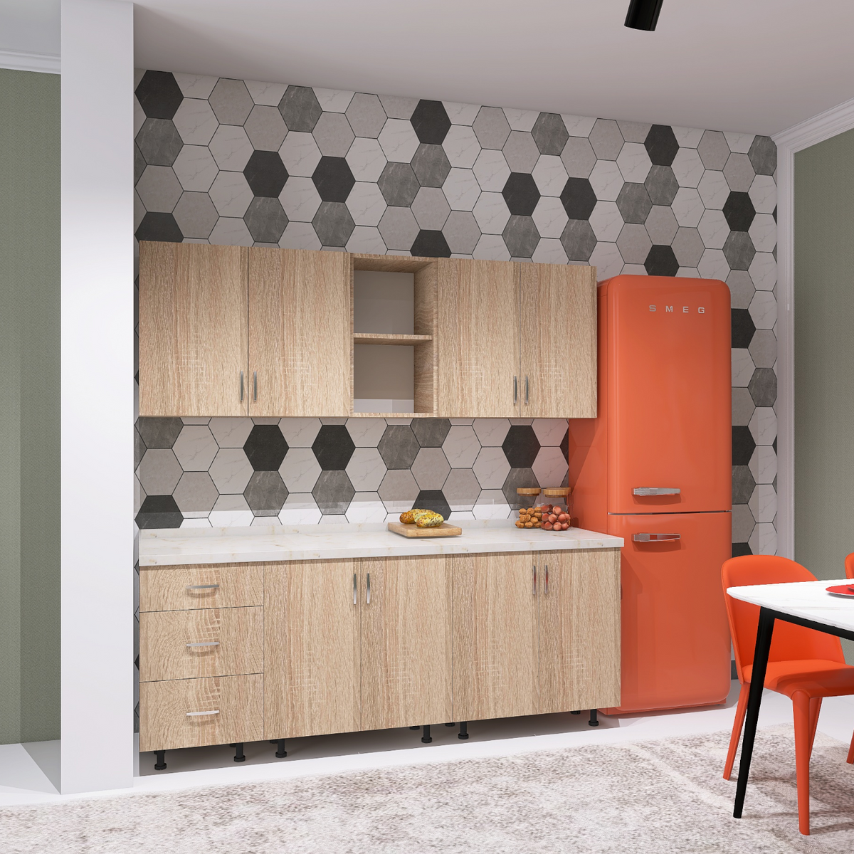 Bucatarie 200 cm DARIA, Culoare SONOMA, Material PAL 18mm, Blat Termorezistent de 2,8 cm - imagine 2