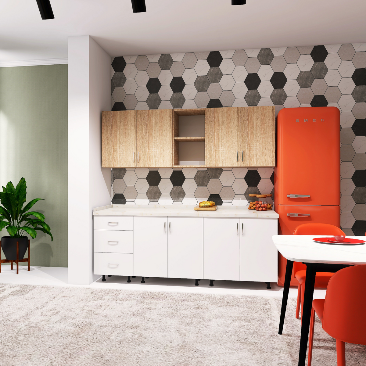 Bucatarie 200cm DARIA, Culoare ALB - SONOMA, Material PAL 18mm, Blat Termorezistent de 2,8 cm - imagine 3