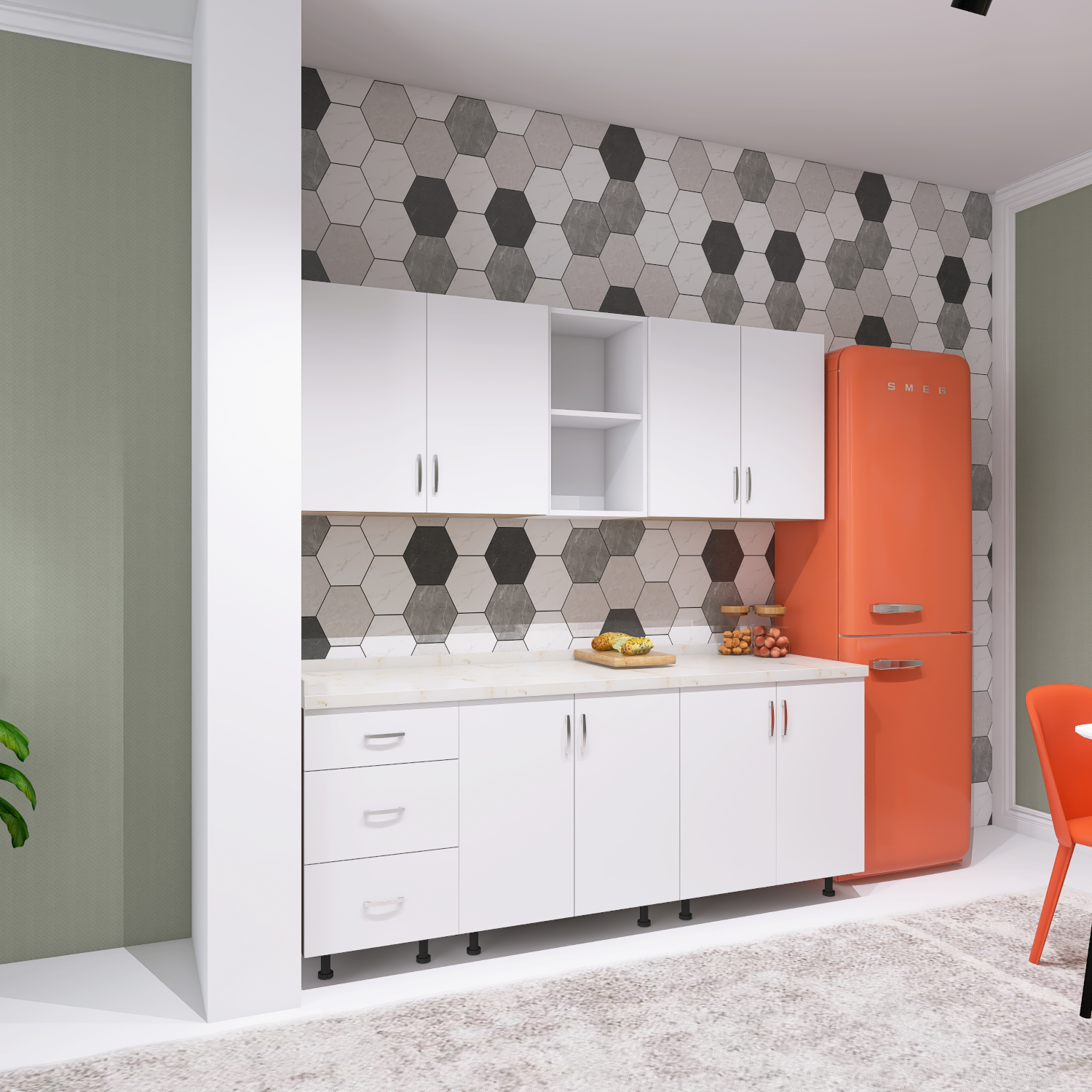 Bucatarie 200cm DARINA, Culoare ALB, Material PAL 18mm, Blat Termorezistent de 2,8 cm - imagine 3