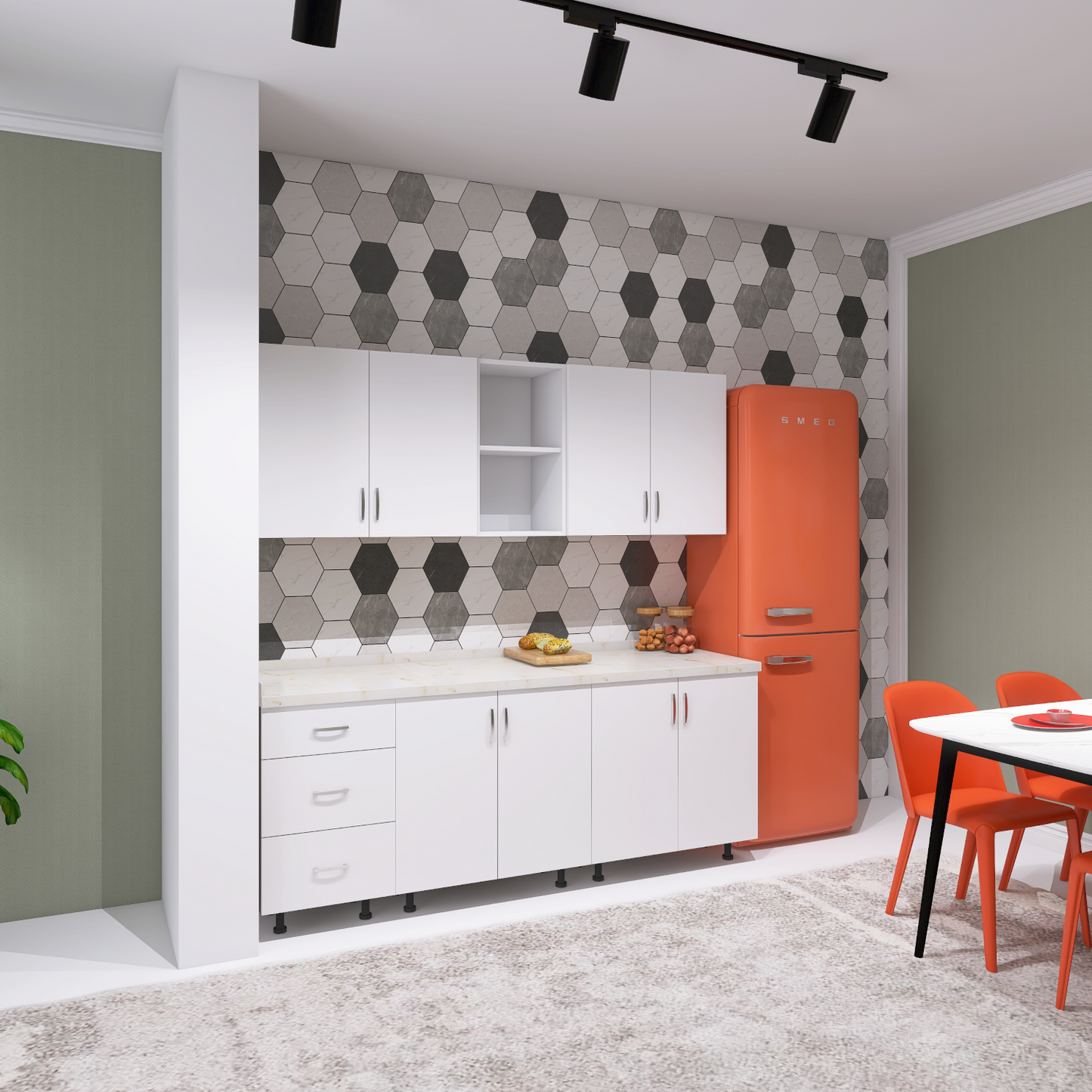 Bucatarie 200cm DARINA, Culoare ALB, Material PAL 18mm, Blat Termorezistent de 2,8 cm - imagine 2