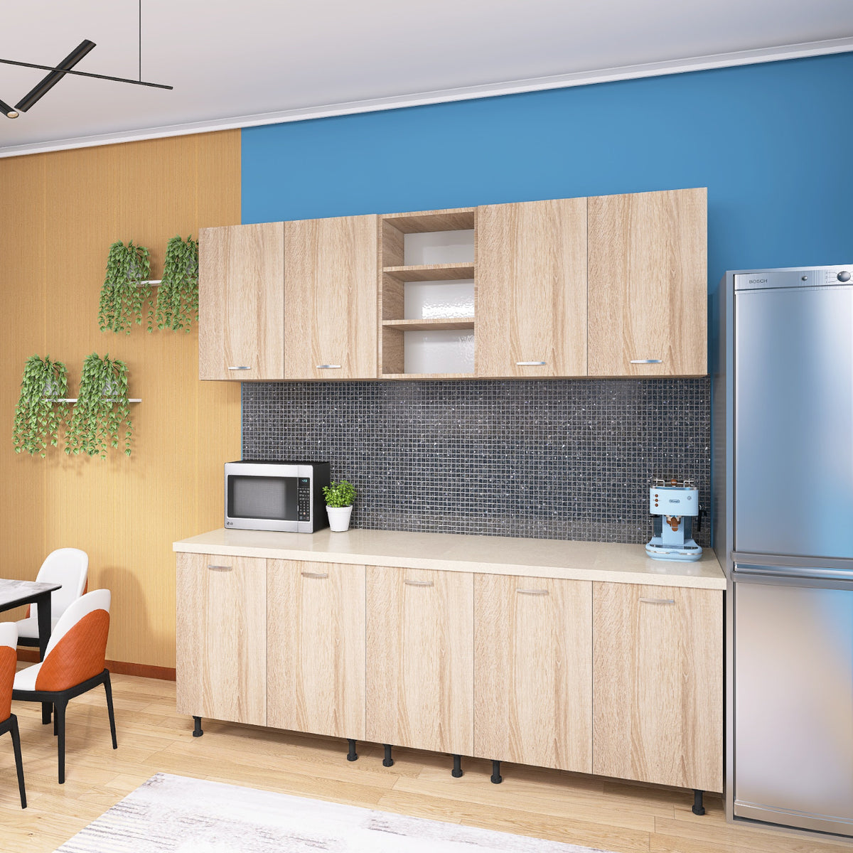 Bucatarie 200cm ELA, Culoare Sonoma, Material PAL 18mm, Blat Termorezistent - imagine 4