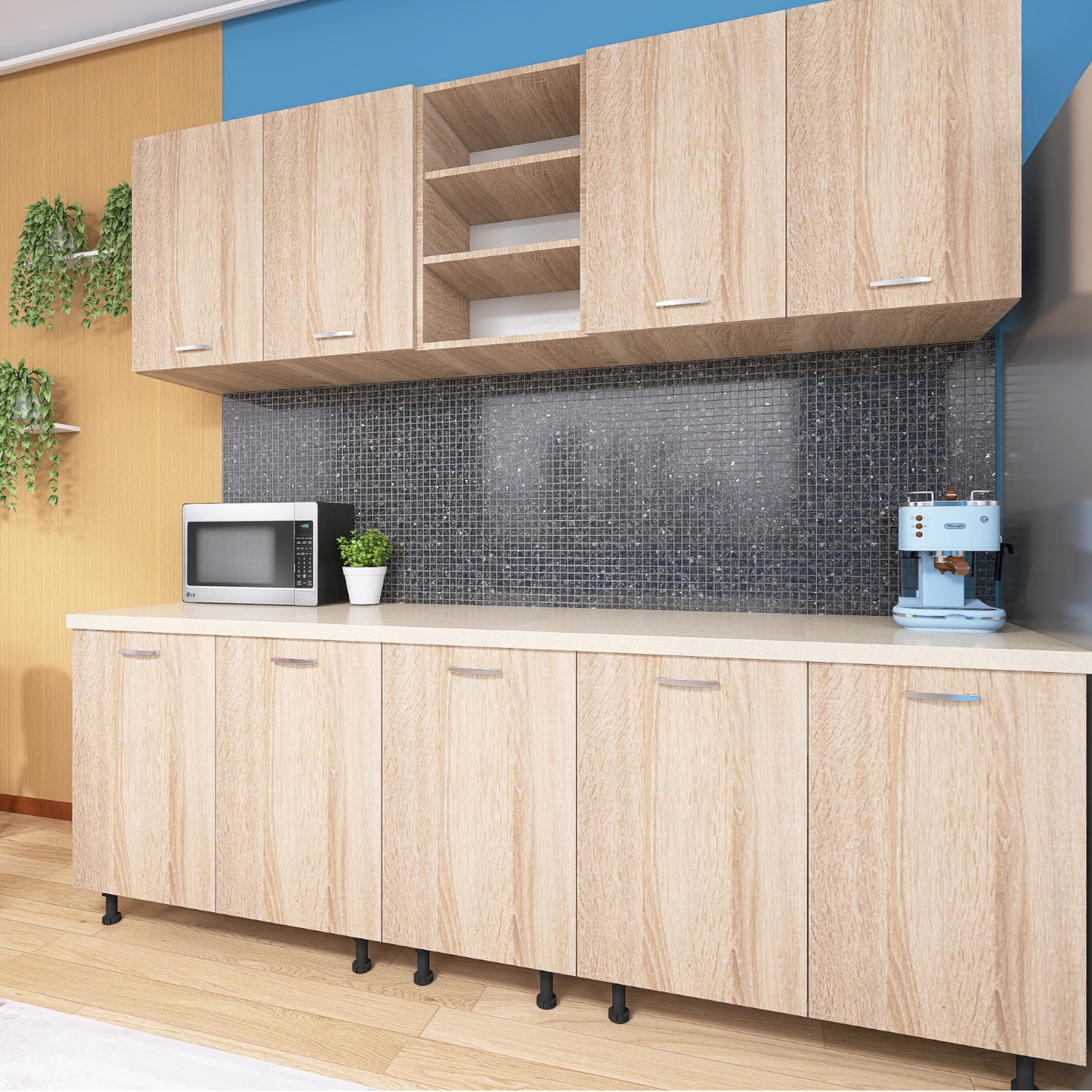 Bucatarie 200cm ELA, Culoare Sonoma, Material PAL 18mm, Blat Termorezistent - imagine 6