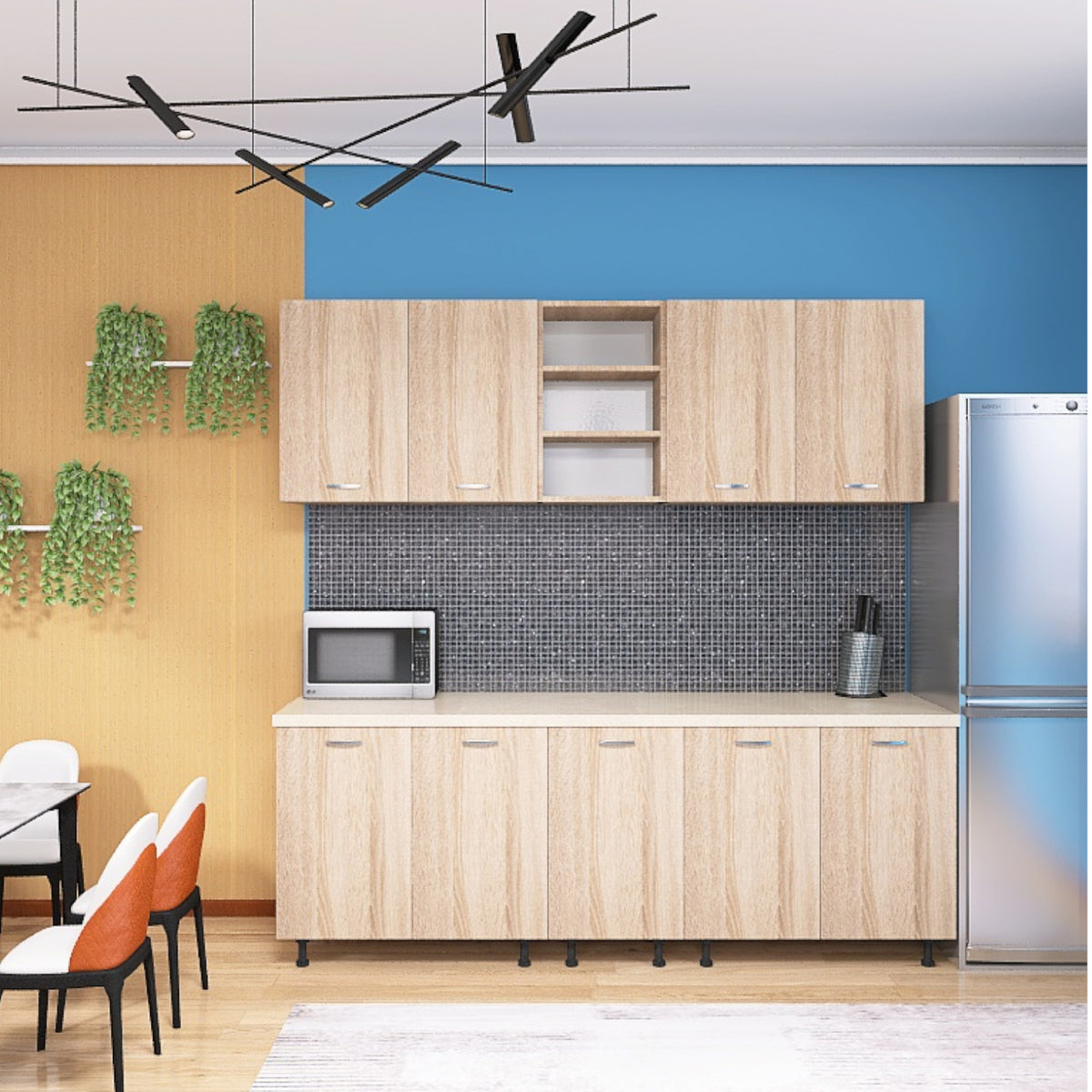 Bucatarie 200cm ELA, Culoare Sonoma, Material PAL 18mm, Blat Termorezistent - imagine 2