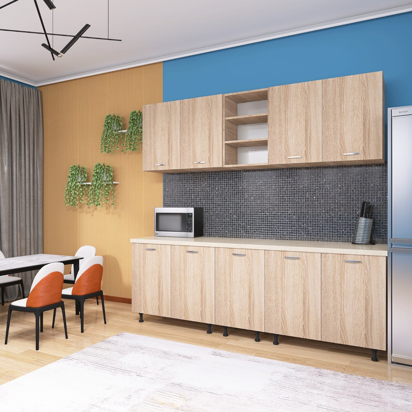 Bucatarie 200cm ELA, Culoare Sonoma, Material PAL 18mm, Blat Termorezistent - imagine 3