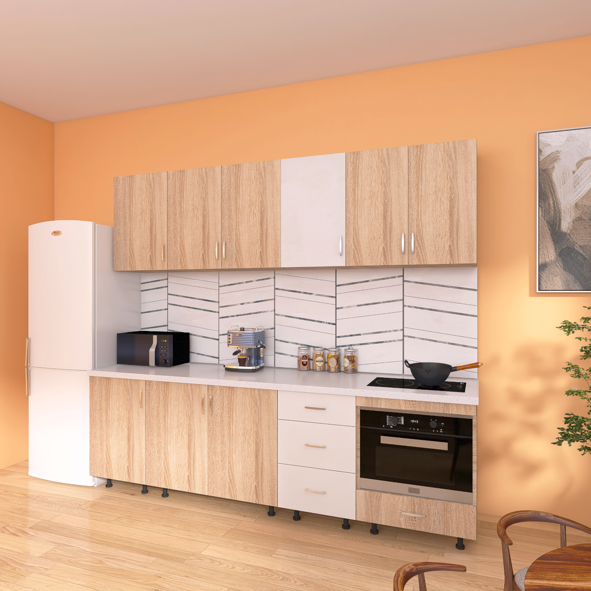 Bucatarie 200cm ROMA, Culoare Sonoma, Material PAL 18mm, Blat Termorezistent de 2,8 cm - imagine 3
