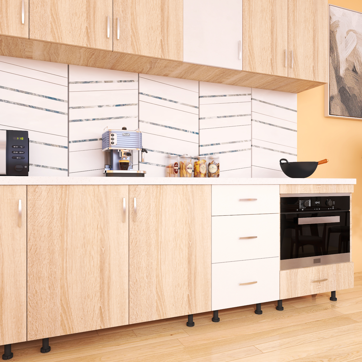 Bucatarie 200cm ROMA, Culoare Sonoma, Material PAL 18mm, Blat Termorezistent de 2,8 cm - imagine 4