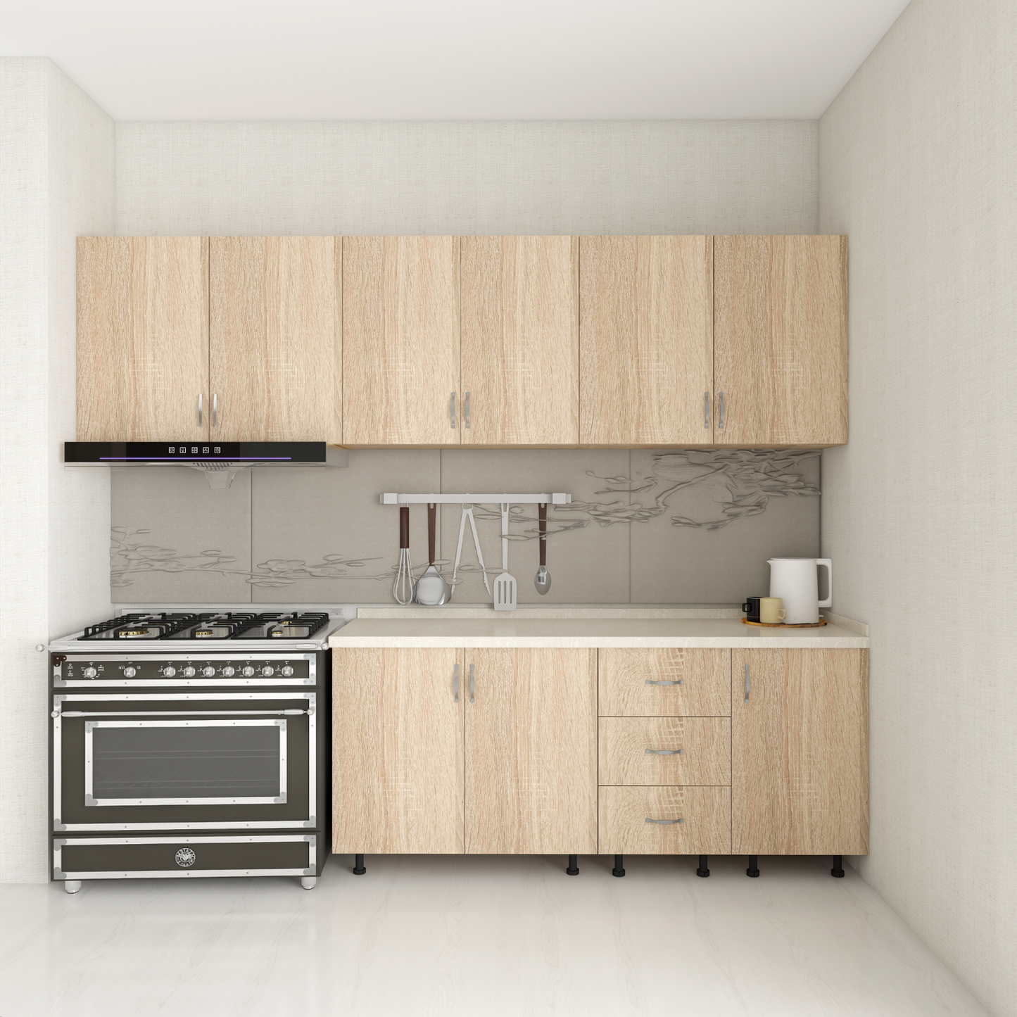 Bucatarie 220 cm Keti, Pal 18mm, Blat Termorezistent, Stejar Sonoma - imagine 3