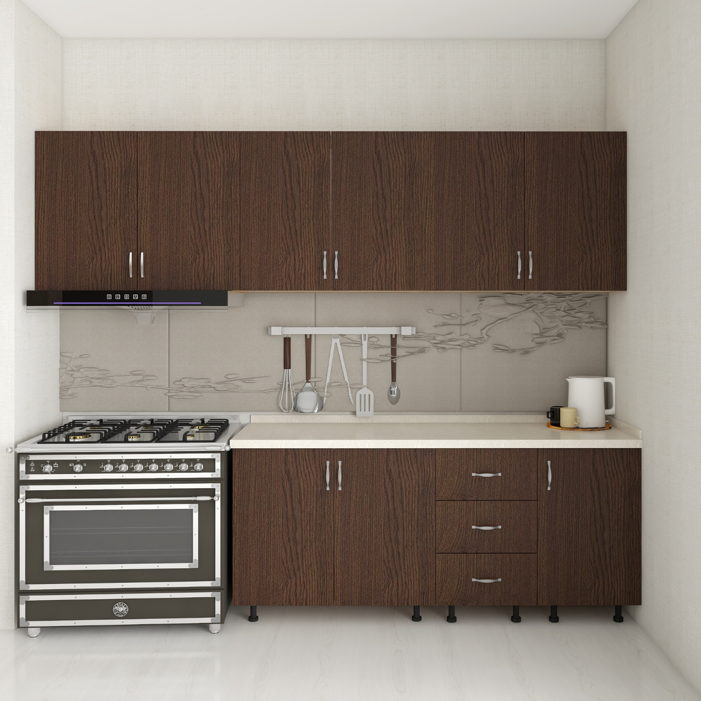 Bucatarie 220 cm Keti, Pal 18mm, Blat Termorezistent, Wenge - imagine 2