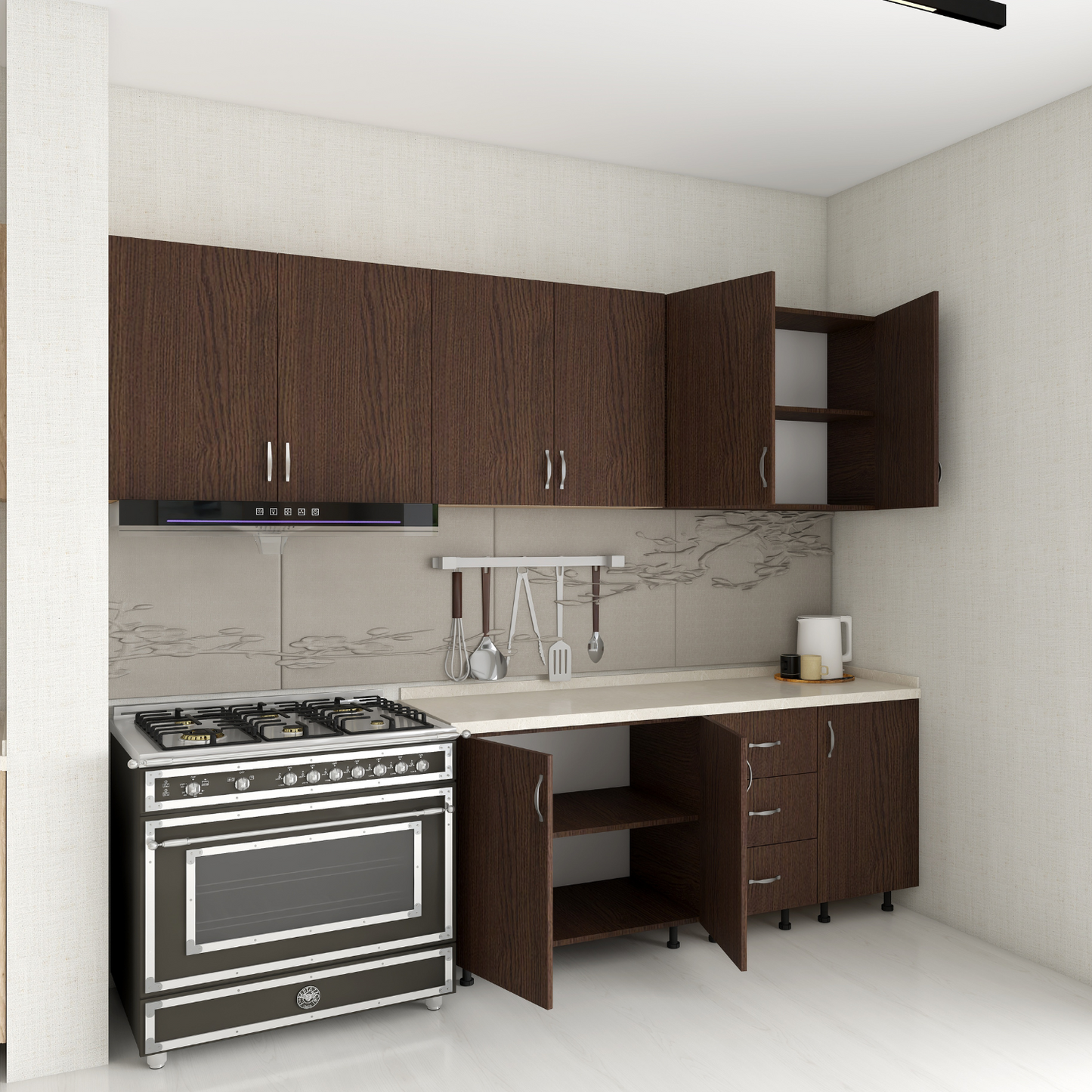Bucatarie 220 cm Keti, Pal 18mm, Blat Termorezistent, Wenge - imagine 3