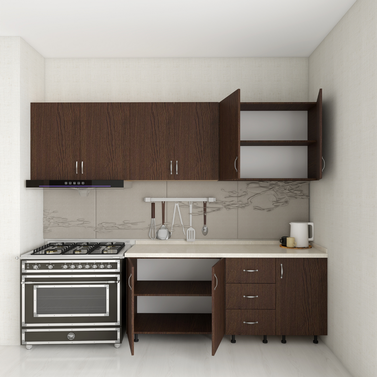 Bucatarie 220 cm Keti, Pal 18mm, Blat Termorezistent, Wenge - imagine 4