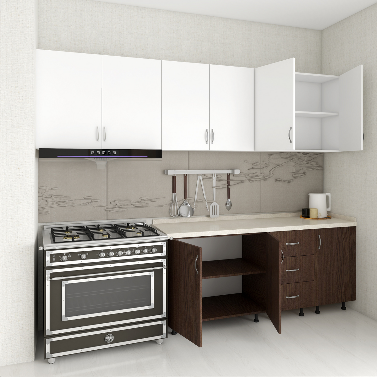 Bucatarie 220 cm Keti, Pal 18mm, Blat Termorezistent, Wenge - Alb - imagine 2