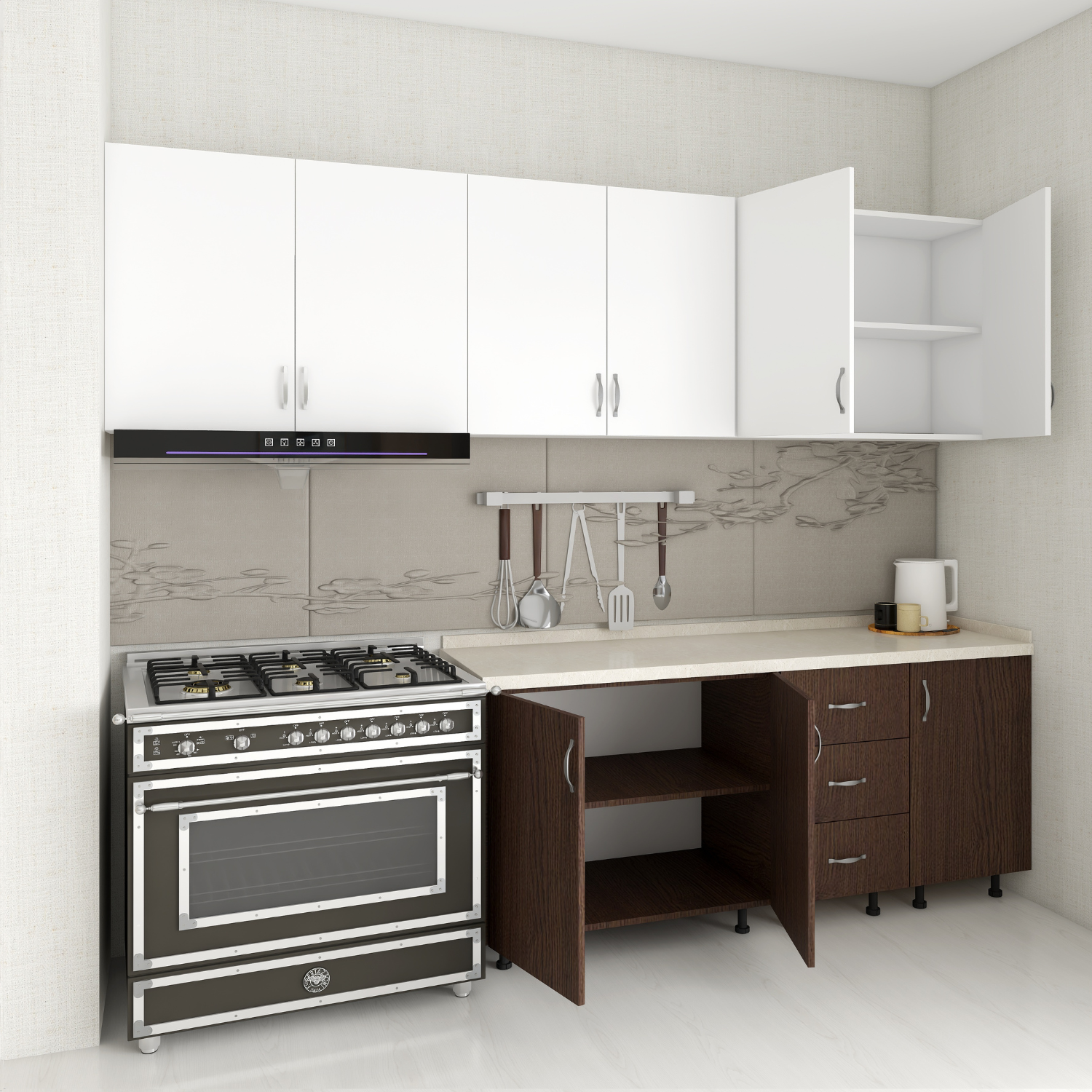 Bucatarie 220 cm Keti, Pal 18mm, Blat Termorezistent, Wenge - Alb - imagine 2