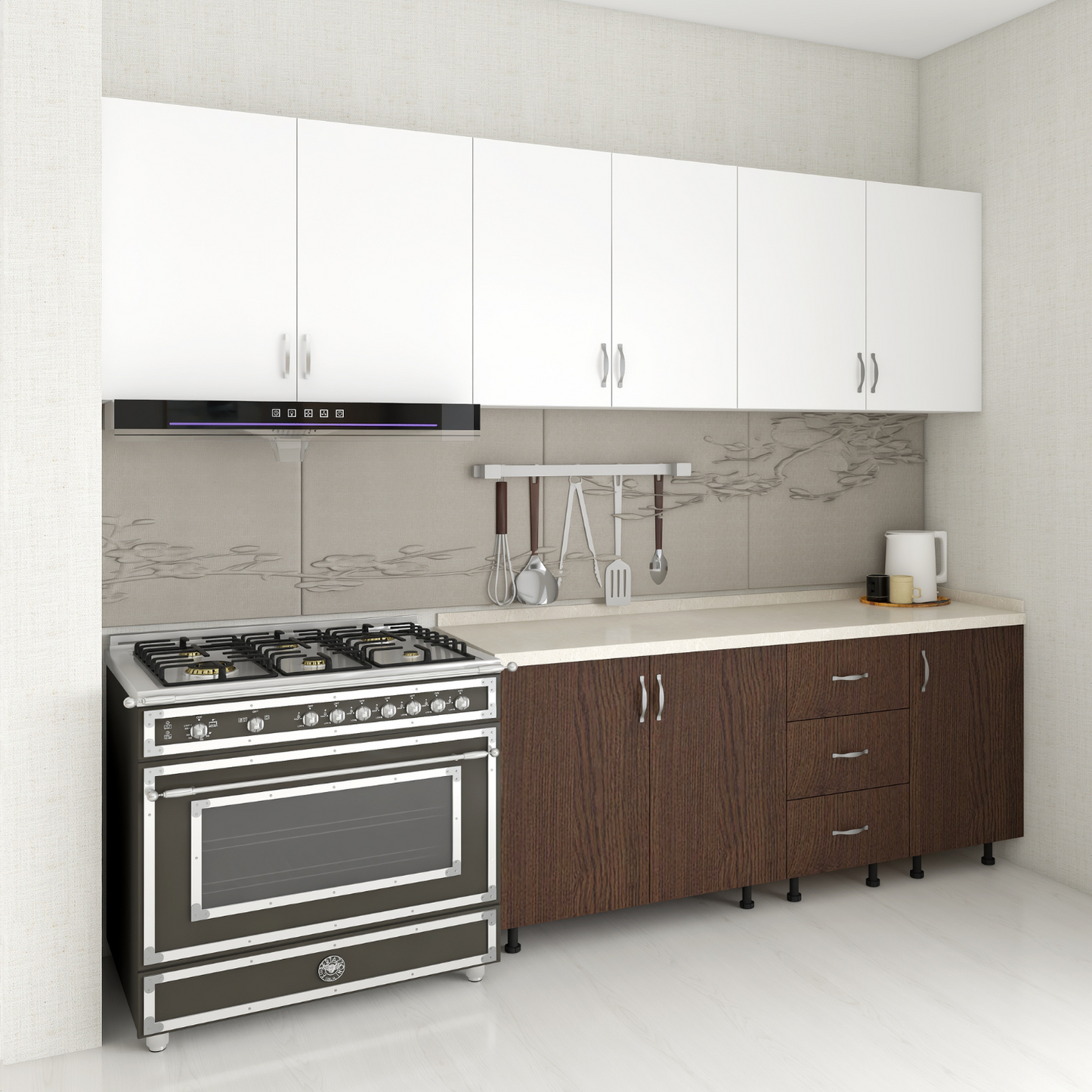 Bucatarie 220 cm Keti, Pal 18mm, Blat Termorezistent, Wenge - Alb