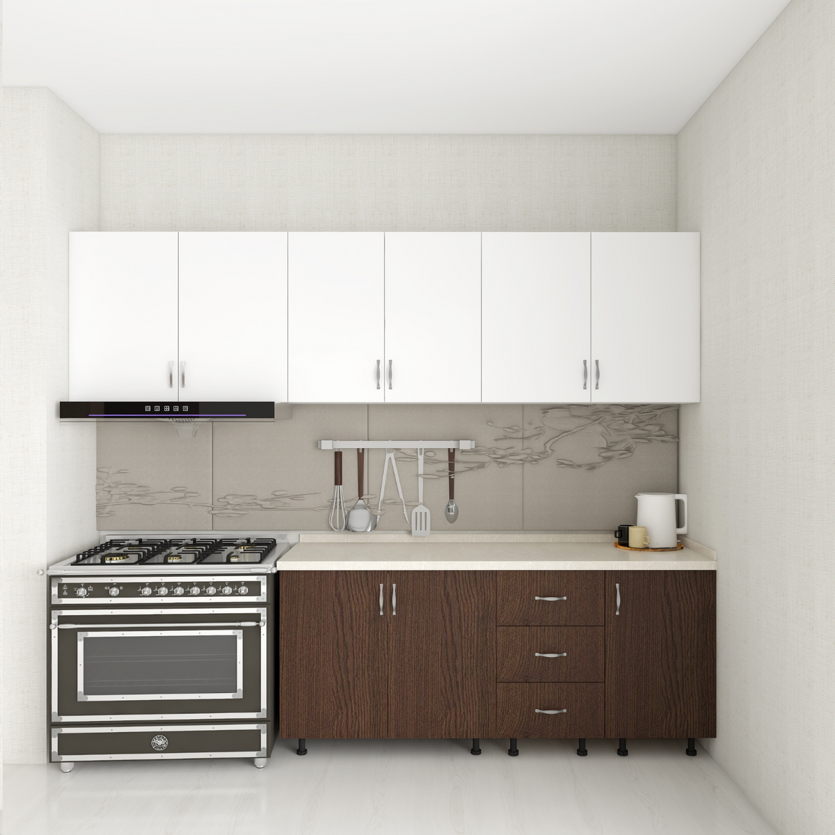 Bucatarie 220 cm Keti, Pal 18mm, Blat Termorezistent, Wenge - Alb - imagine 3