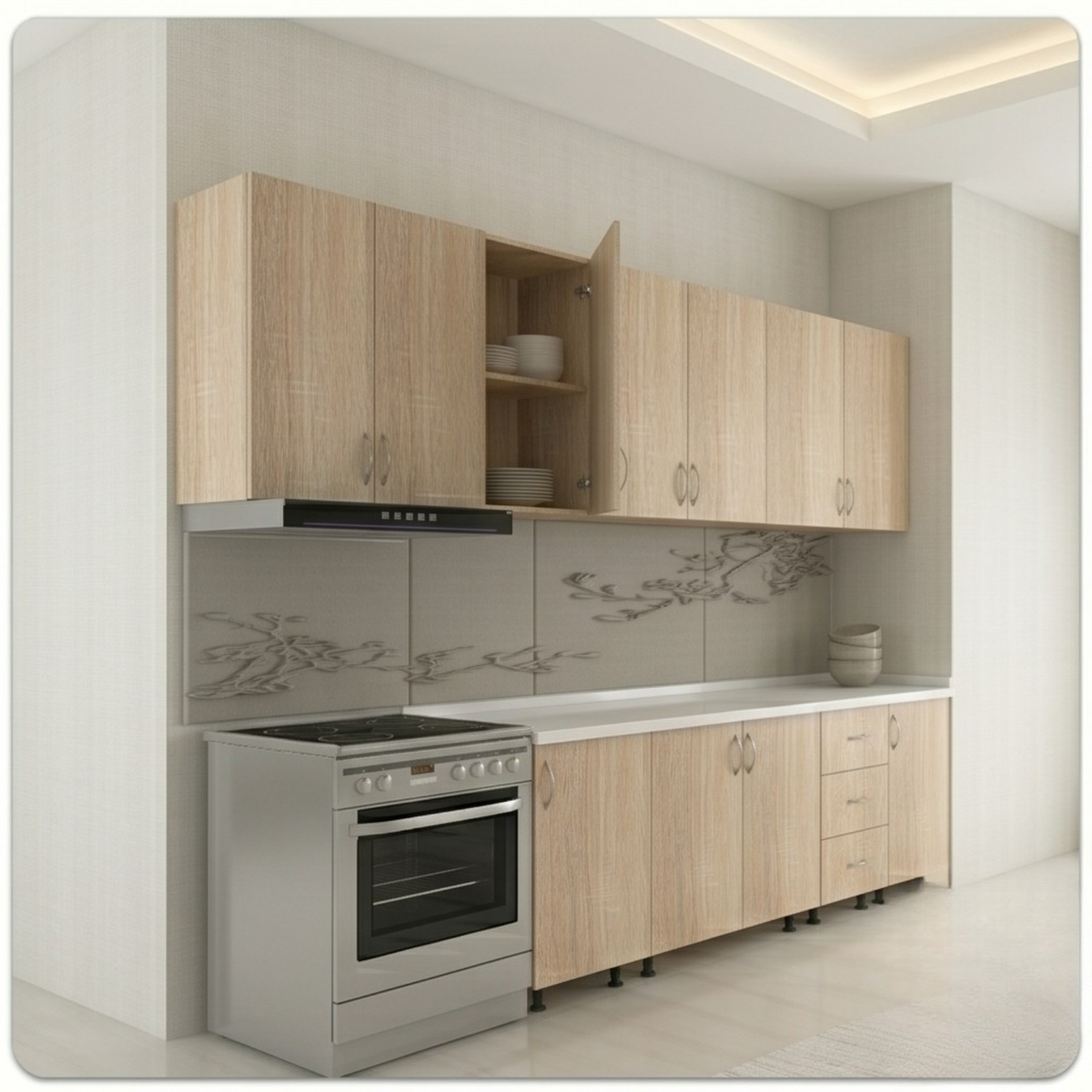Bucatarie 260cm Amelia, Pal 18mm, Blat Termorezistent, Stejar Sonoma - imagine 2