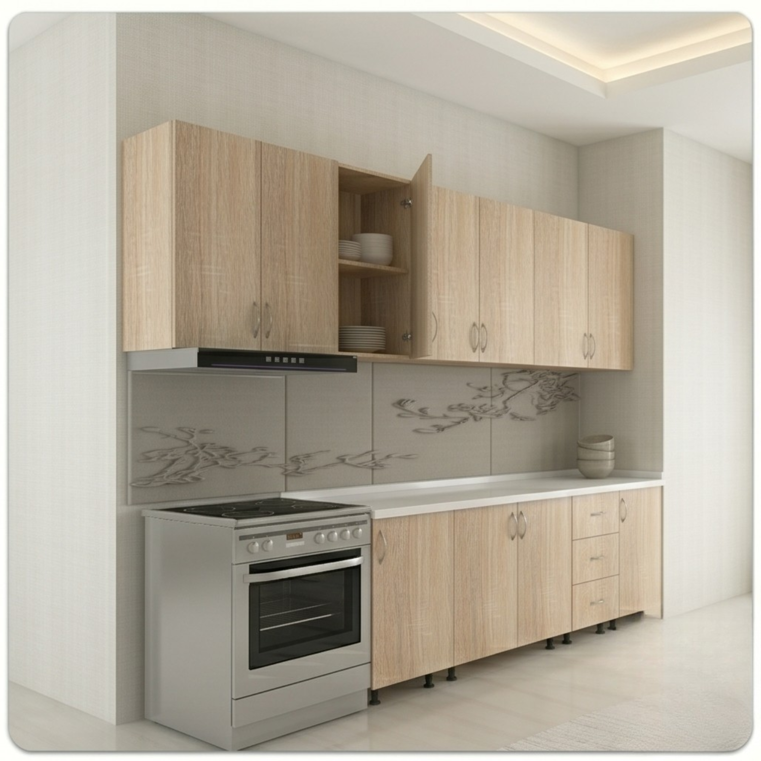 Bucatarie 260cm Amelia, Pal 18mm, Blat Termorezistent, Stejar Sonoma - imagine 2