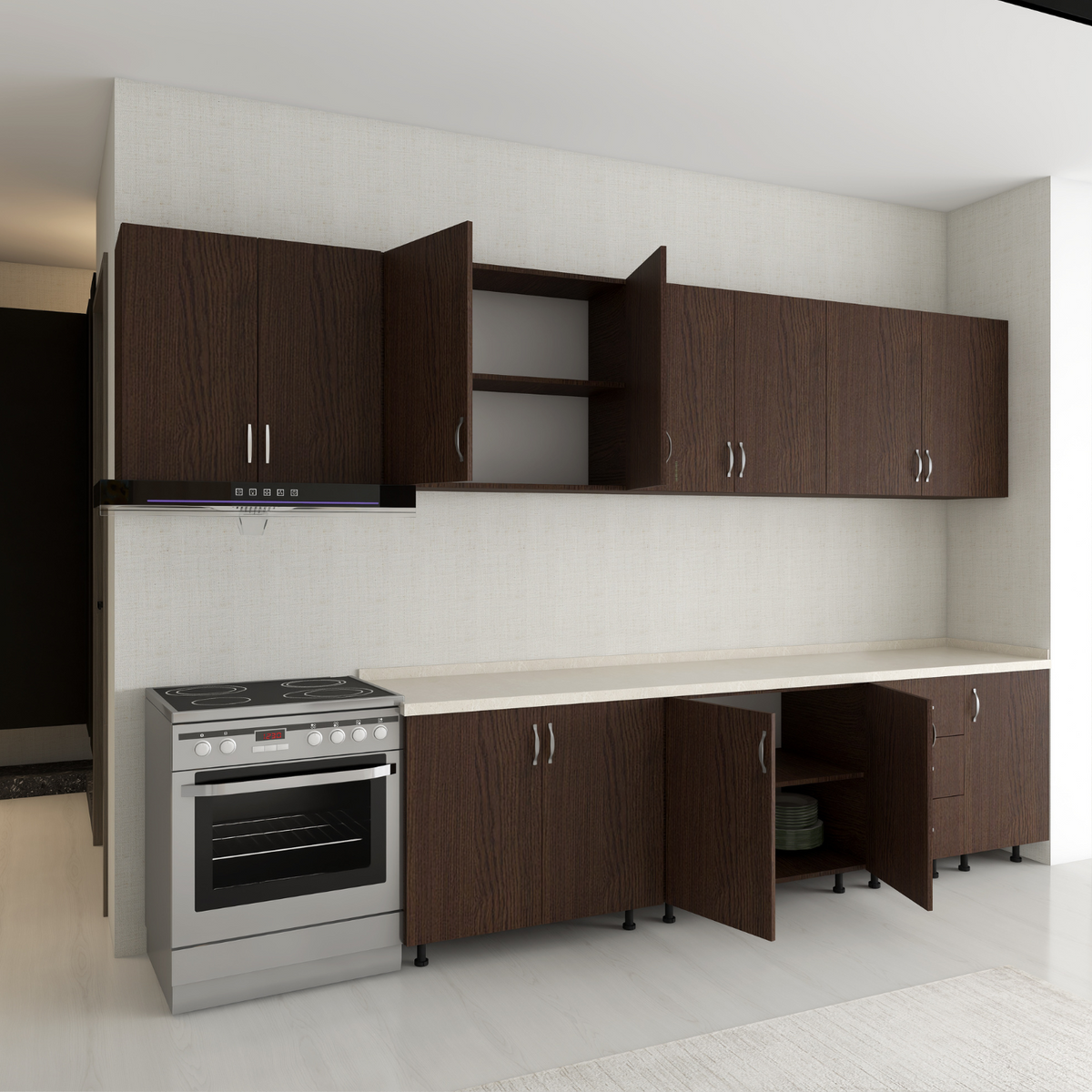 Bucatarie 300cm Amelia, Pal 18mm, Blat Termorezistent, Culoare Wenge - imagine 4