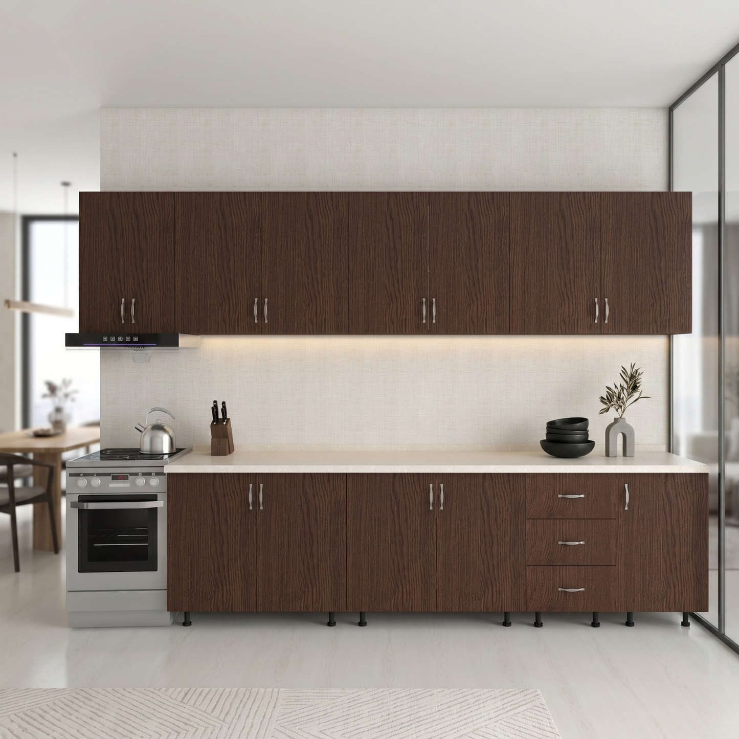 Bucatarie 300cm Amelia, Pal 18mm, Blat Termorezistent, Culoare Wenge