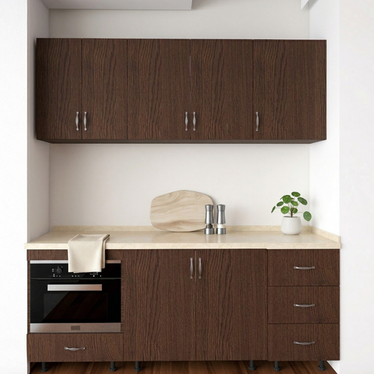 Bucatarie Alina 180 cm, Culoare Wenge, Pal 18mm, Blat Termorezistent 2,8 cm Grosime