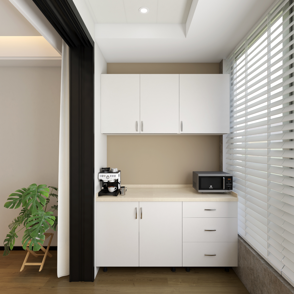 Bucatarie Balcon 120 cm, Pal 18mm, Culoare Alb, Blat Termorezistent 2.8 cm - imagine 2