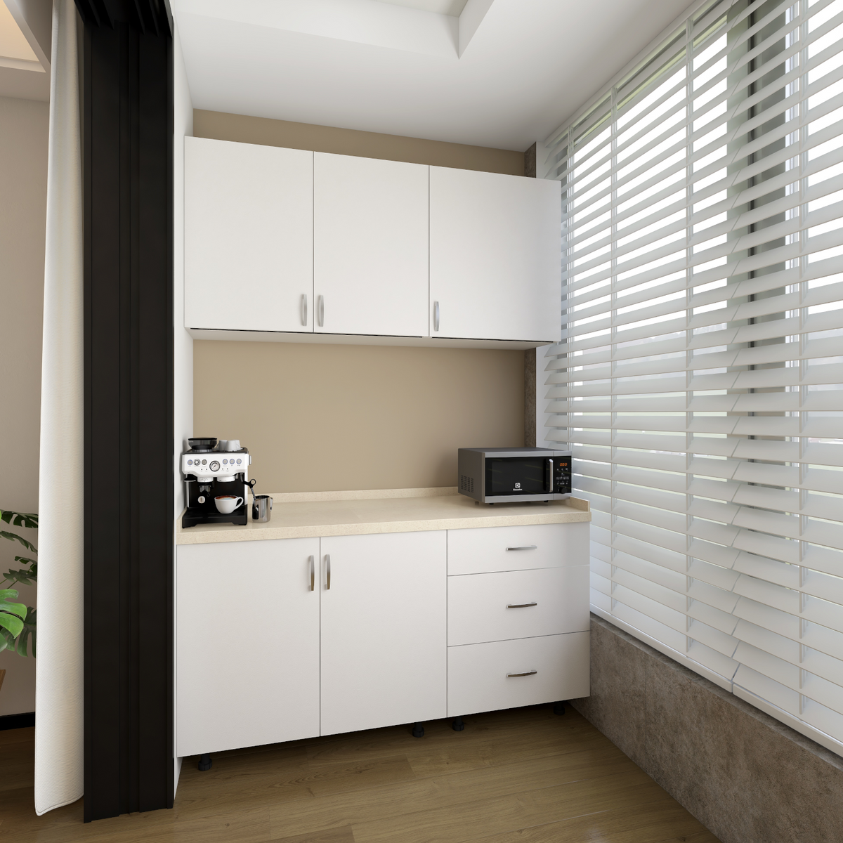 Bucatarie Balcon 120 cm, Pal 18mm, Culoare Alb, Blat Termorezistent 2.8 cm - imagine 4