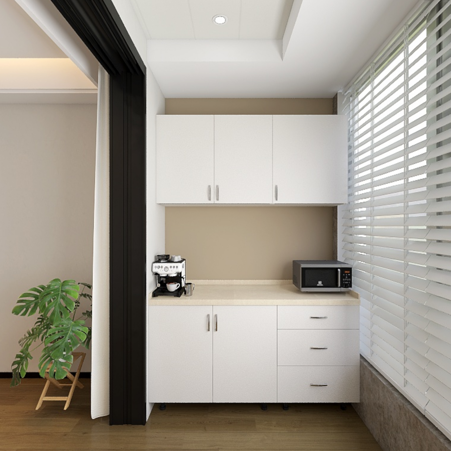 Bucatarie Balcon 120 cm, Pal 18mm, Culoare Alb, Blat Termorezistent 2.8 cm - imagine 3