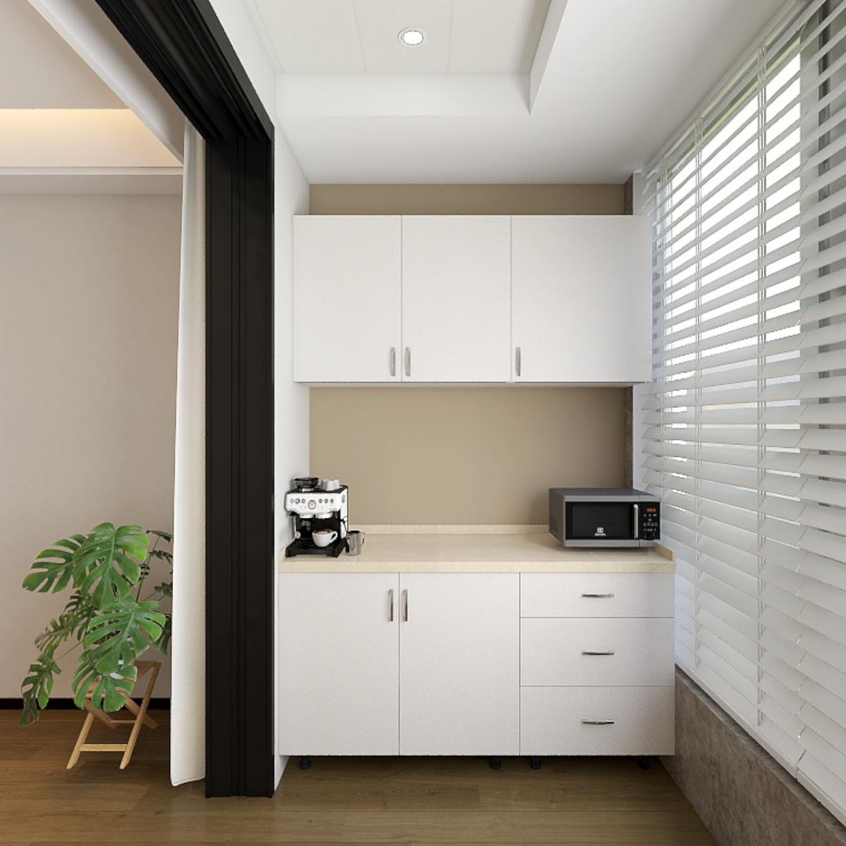 Bucatarie Balcon 120 cm, Pal 18mm, Culoare Alb, Blat Termorezistent 2.8 cm - imagine 3