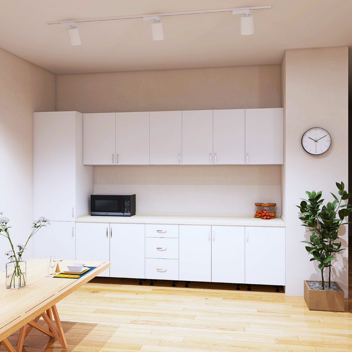 Bucatarie Claus 300 cm, Material PAL 18mm, Culoare Alb, Blat termorezistent 2.8cm - imagine 3
