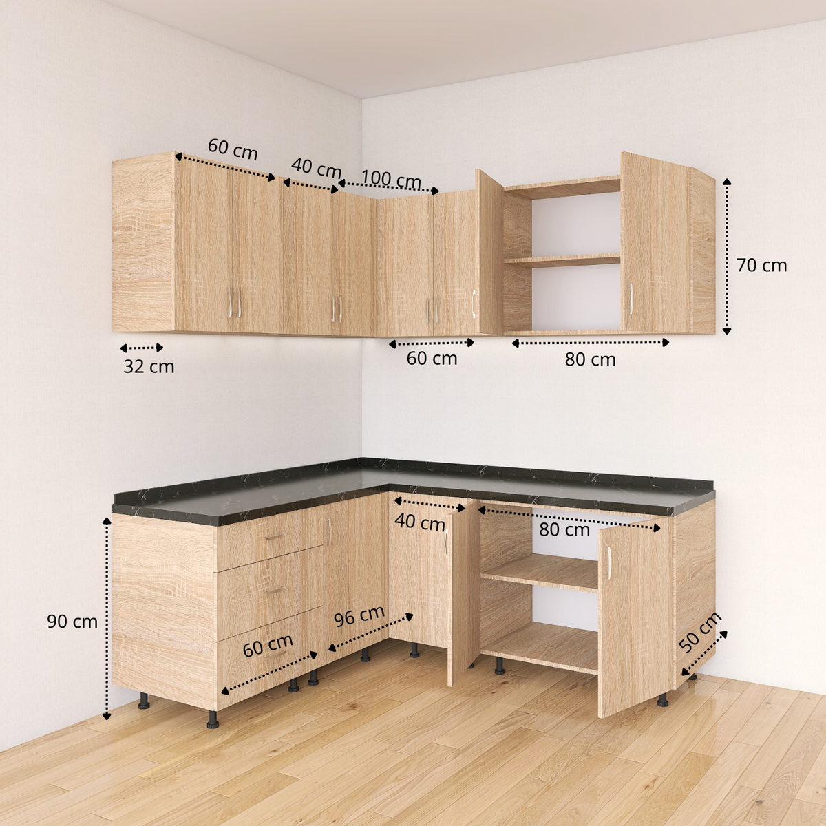 Bucatarie Colt Karla L200 x L170, Pal 18mm, Culoare Sonoma, Balamale Soft - Clos - imagine 2