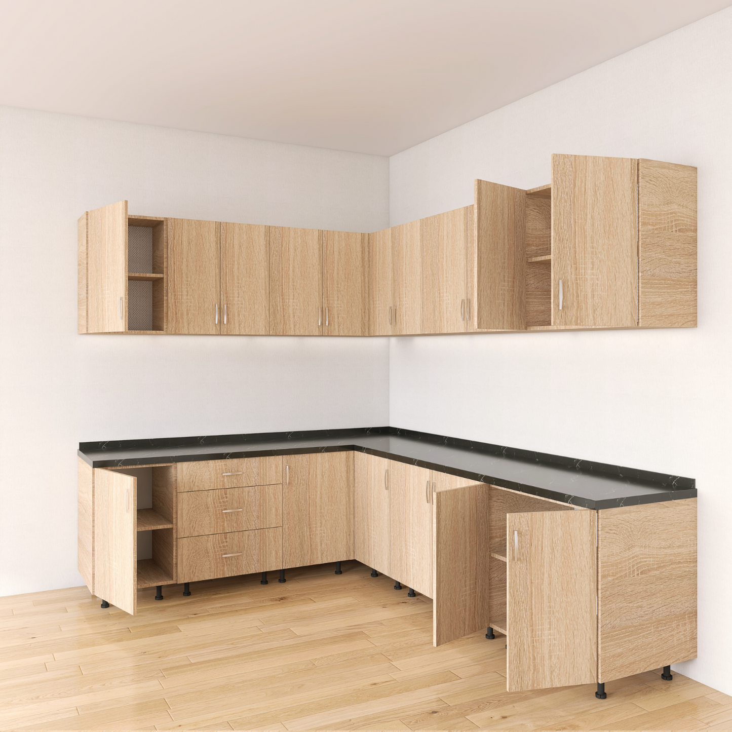 Bucatarie Colt Karla L220 x L240, Pal 18mm, Culoare Sonoma, Balamale Soft - Clos - imagine 3