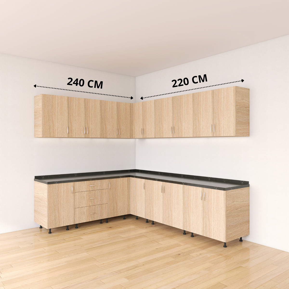Bucatarie Colt Karla L220 x L240, Pal 18mm, Culoare Sonoma, Balamale Soft - Clos - imagine 2