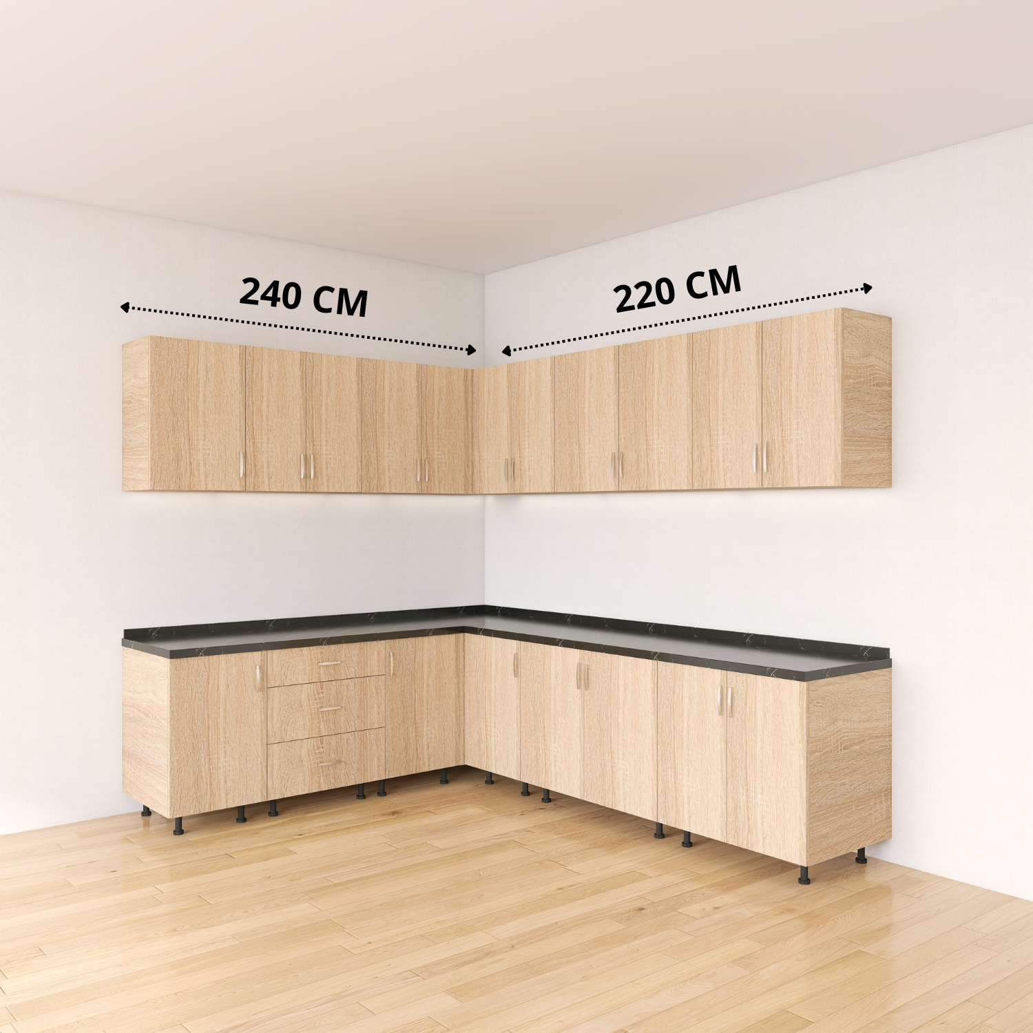 Bucatarie Colt Karla L220 x L240, Pal 18mm, Culoare Sonoma, Balamale Soft - Clos - imagine 2