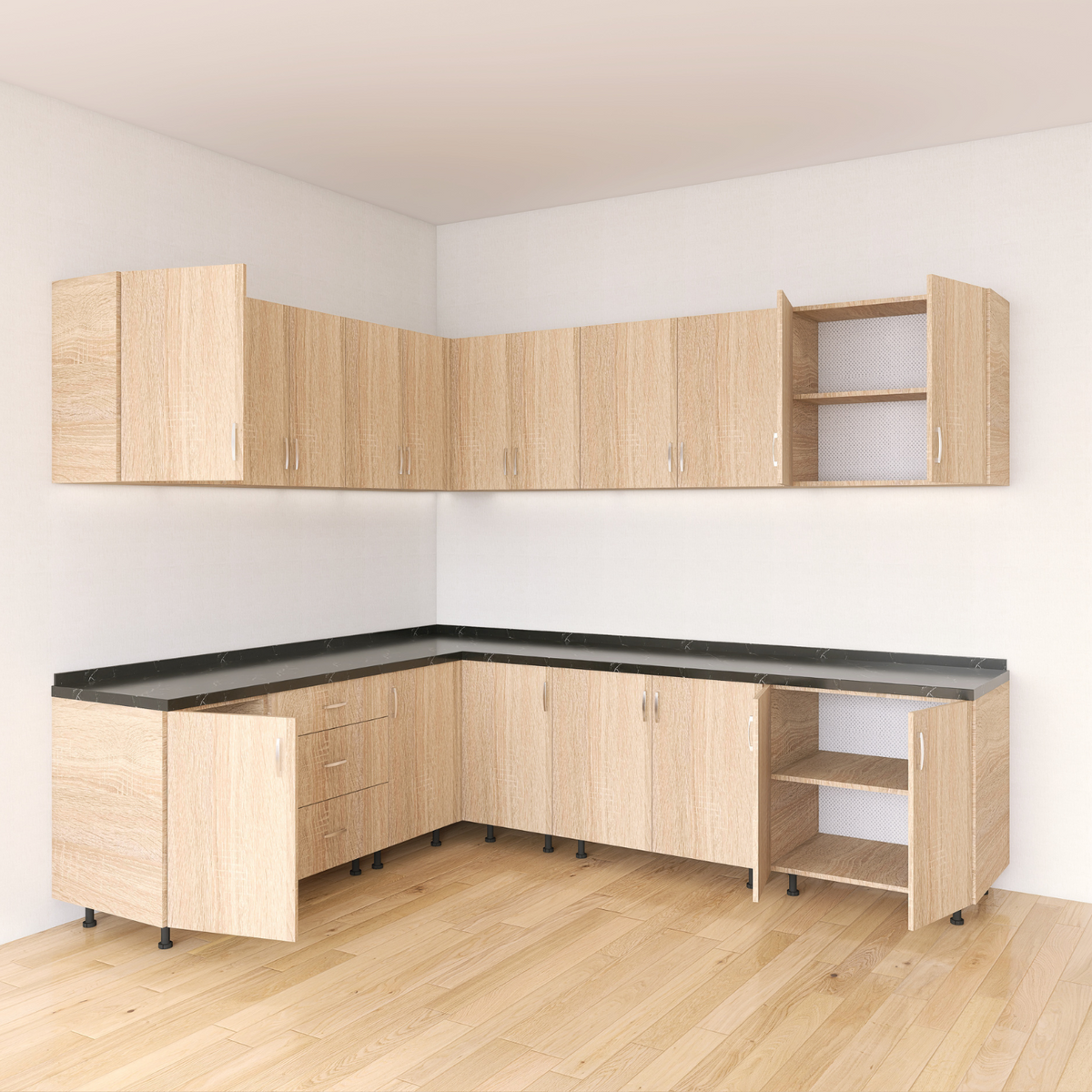 Bucatarie Colt Karla L220 x L240, Pal 18mm, Culoare Sonoma, Balamale Soft - Clos - imagine 4