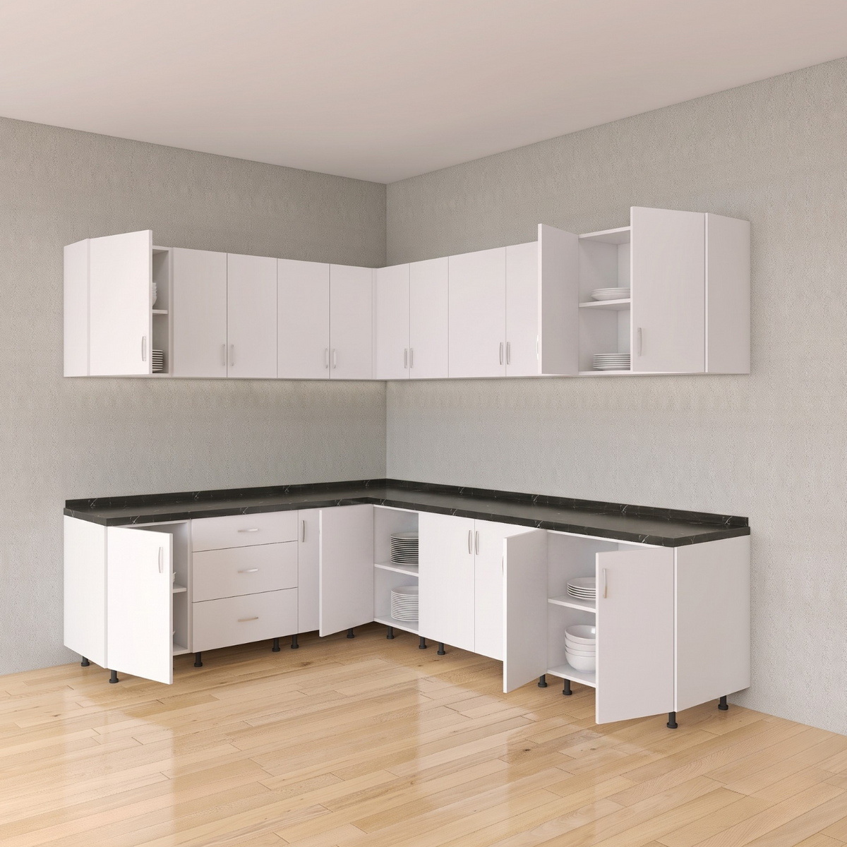 Bucatarie Colt Karla L220 x L240, Pal 18mm, Culoare Alb, Balamale Soft - Clos - imagine 2