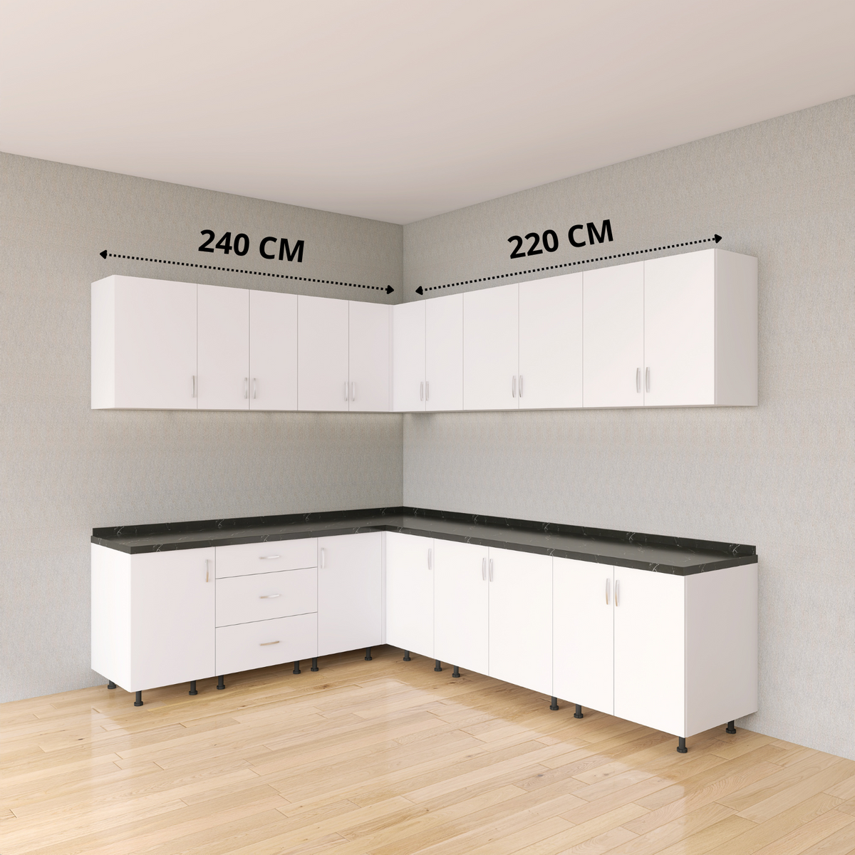 Bucatarie Colt Karla L220 x L240, Pal 18mm, Culoare Alb, Balamale Soft - Clos - imagine 3