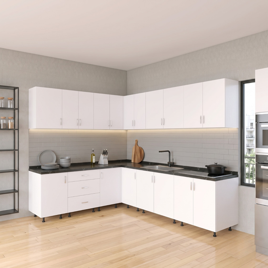 Bucatarie Colt Karla L220 x L240, Pal 18mm, Culoare Alb, Balamale Soft - Clos