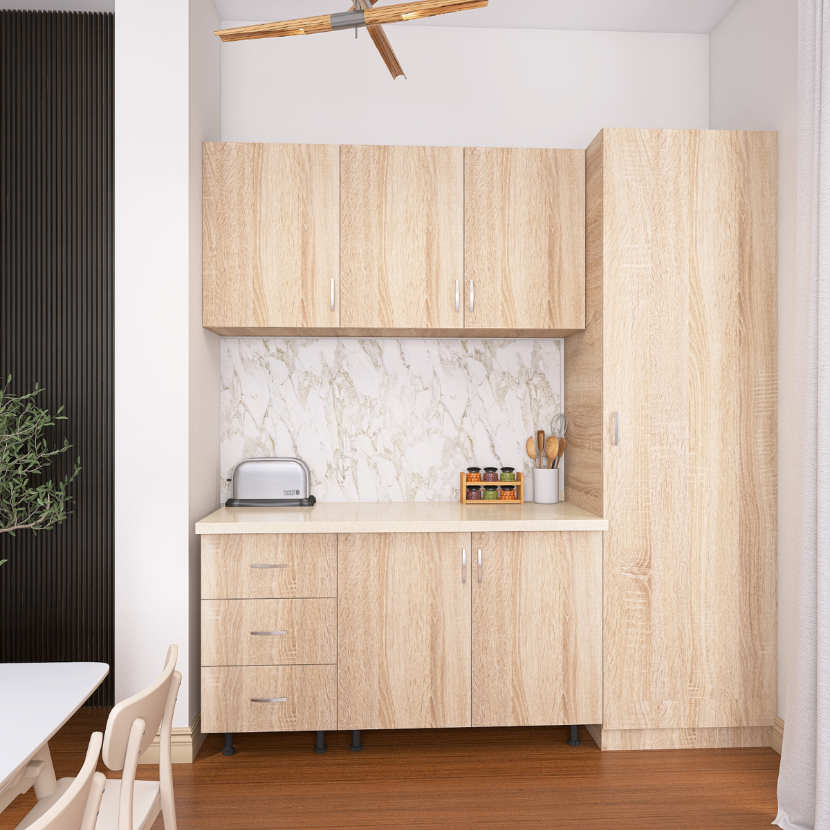 Bucatarie cu Soldat Vela 170cm Lungime , Culoare Stejar Sonoma, Material PAL 18mm, Blat Termorezistent 2.8 cm - imagine 3