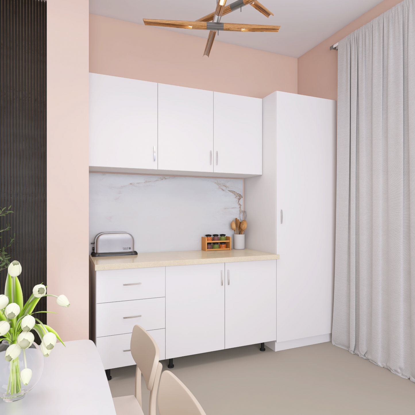 Bucatarie cu Soldat Vela 170cm Lungime , Culoare Alb, Material PAL 18mm, Blat Termorezistent 2.8 cm - imagine 2