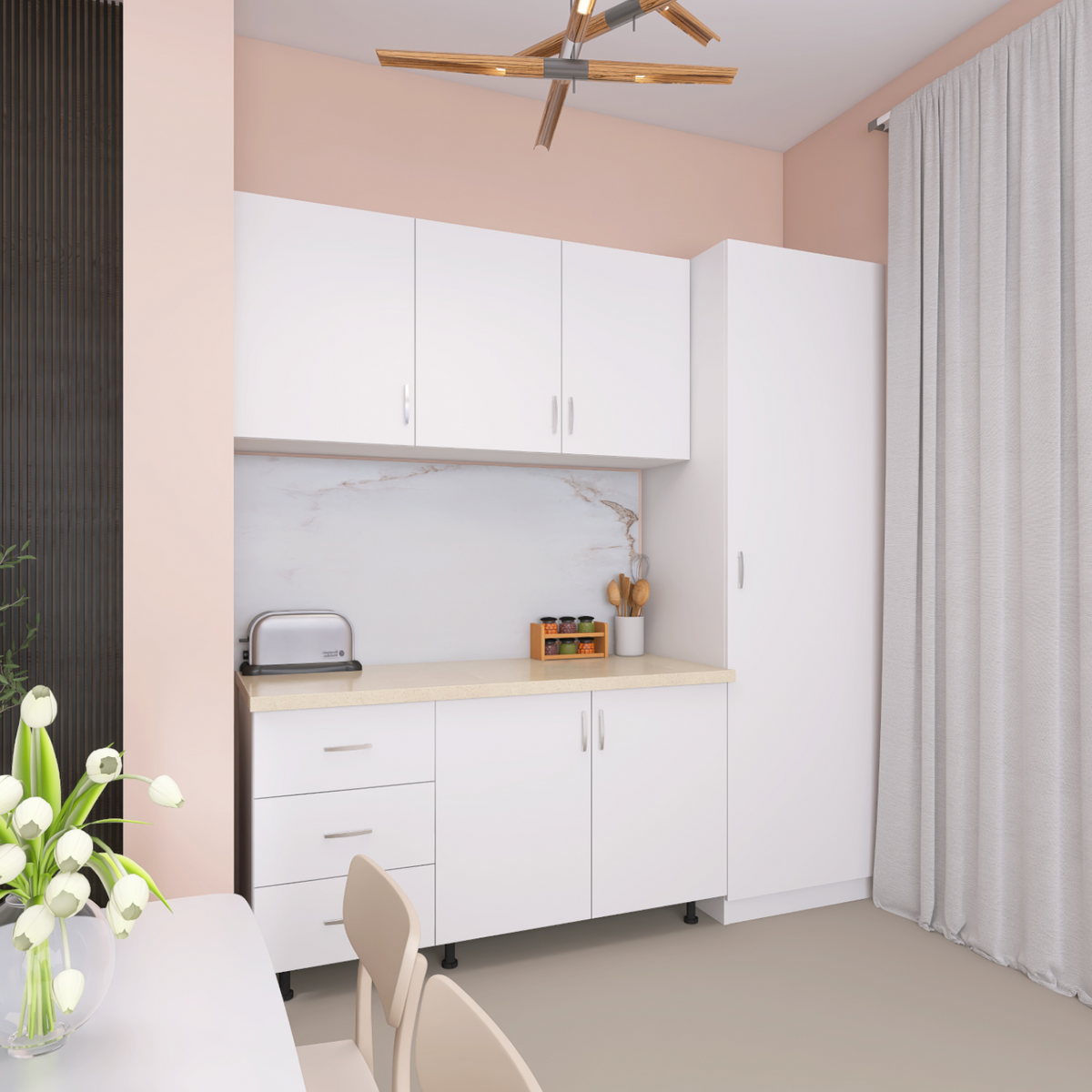 Bucatarie cu Soldat Vela 170cm Lungime , Culoare Alb, Material PAL 18mm, Blat Termorezistent 2.8 cm - imagine 2